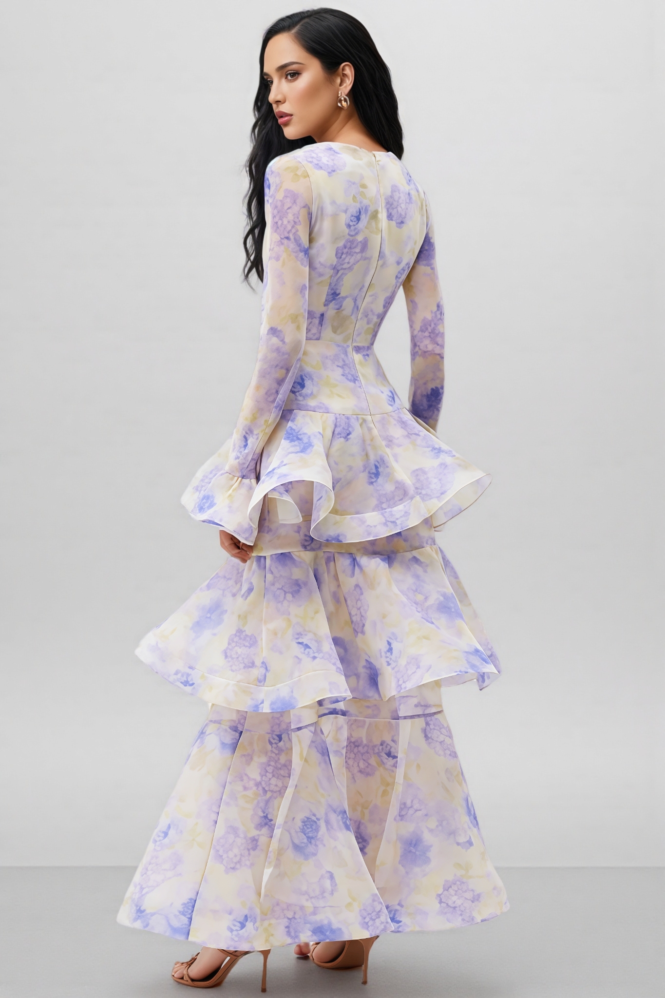 Olenf V-neck Printed Cake Maxi Dress