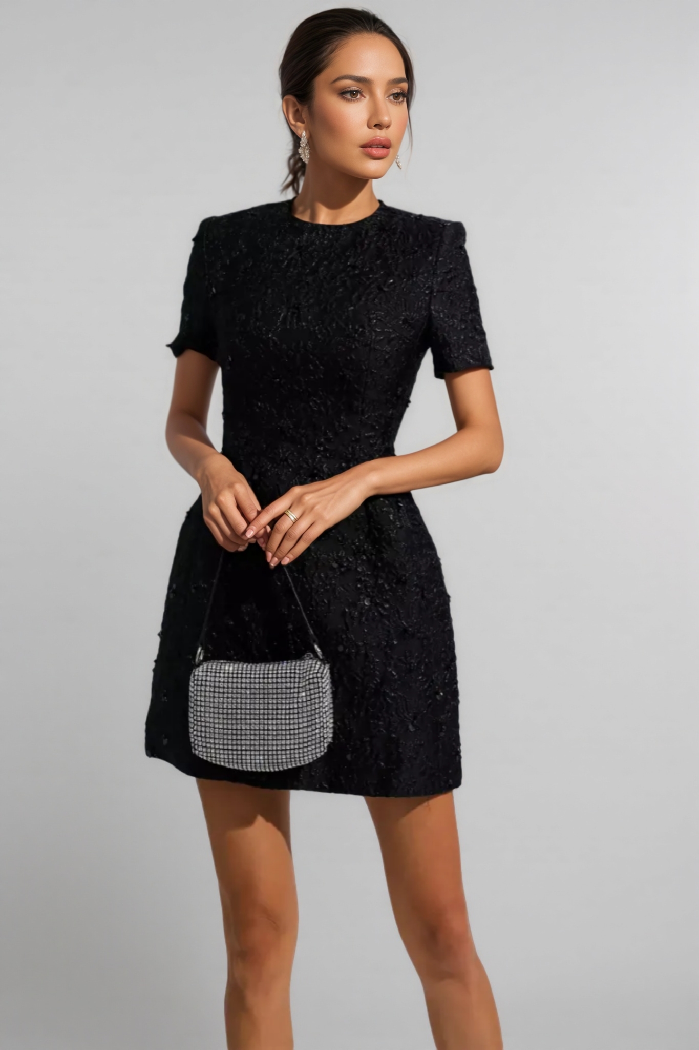 Umeko Black Jacquard Floral Mini Dress