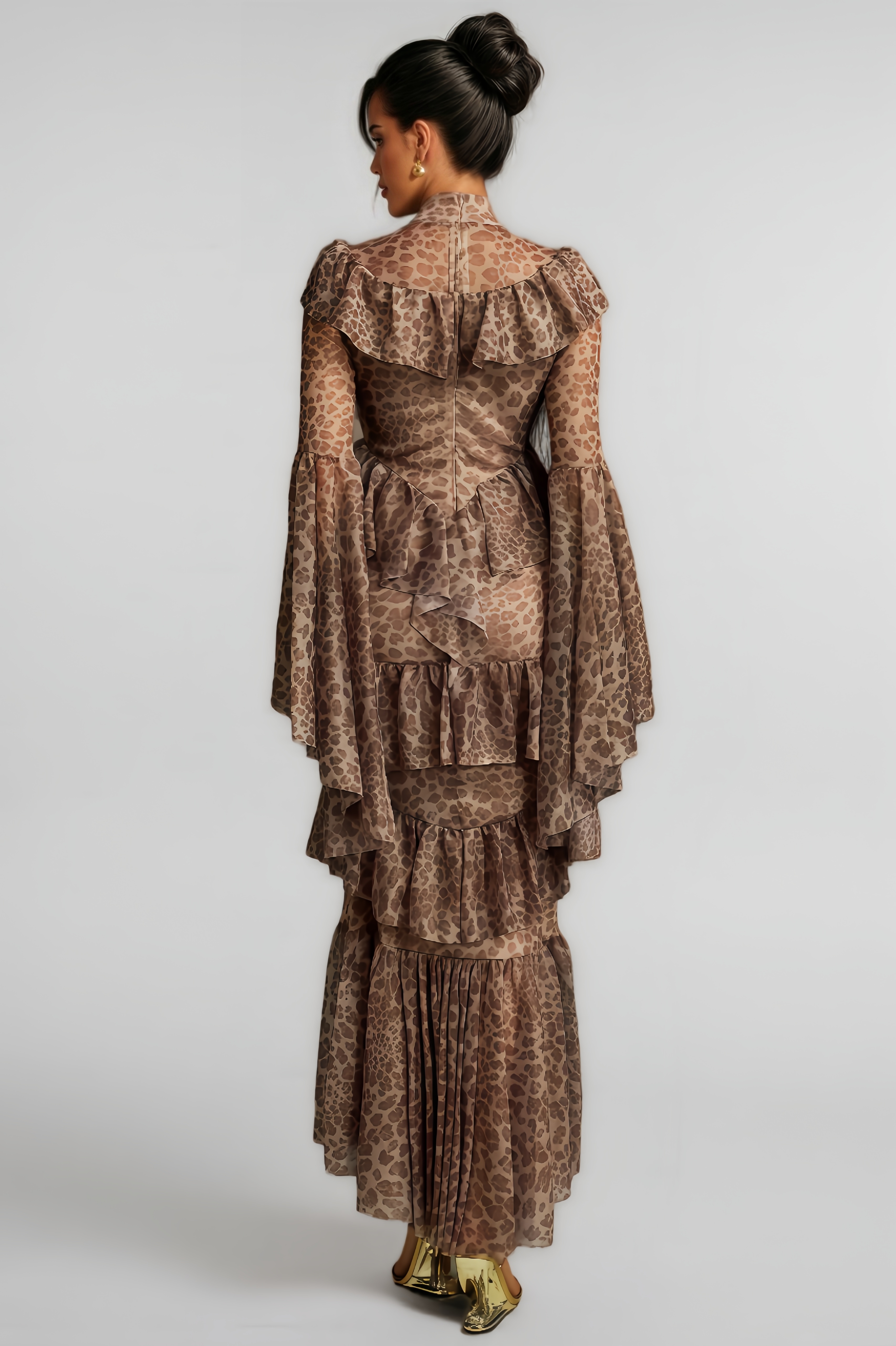 Astrid Bell Sleeve Leopard Midi Dress