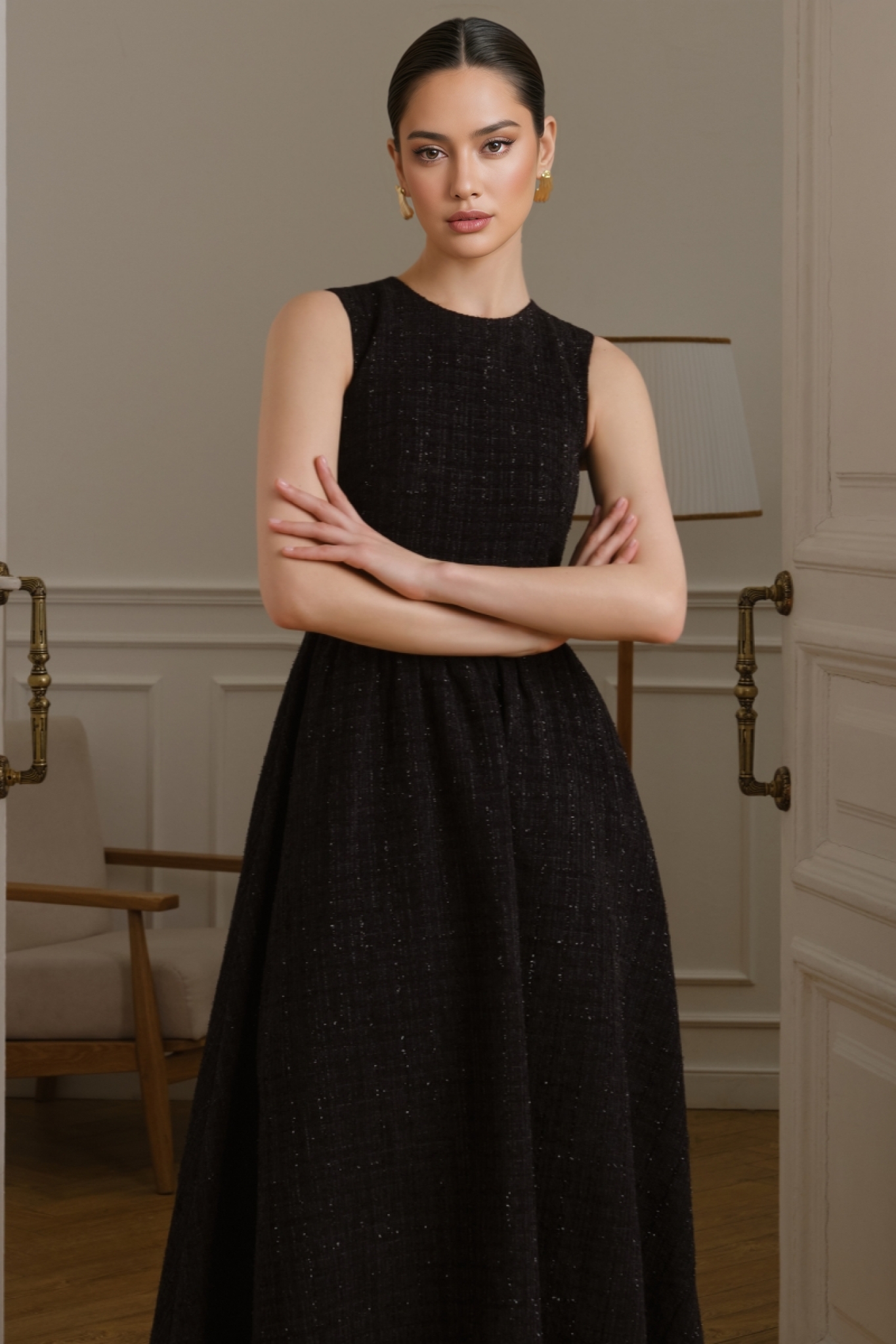 Jasod Black Small Fragrance Maxi Dress 