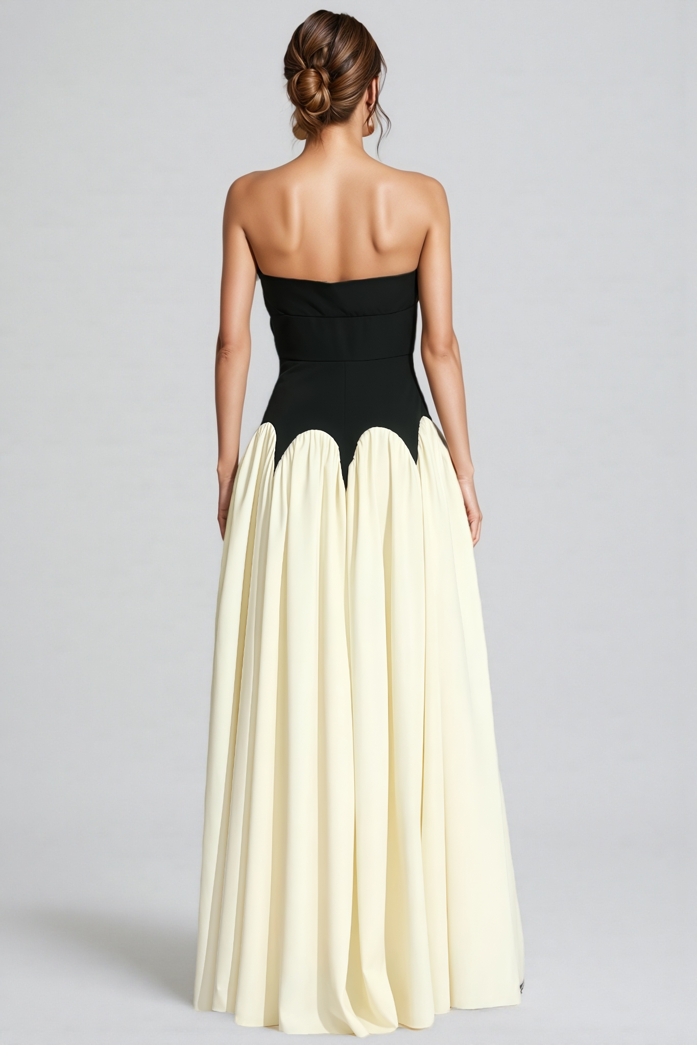 Briart Black White Contrast Strapless Maxi Dress