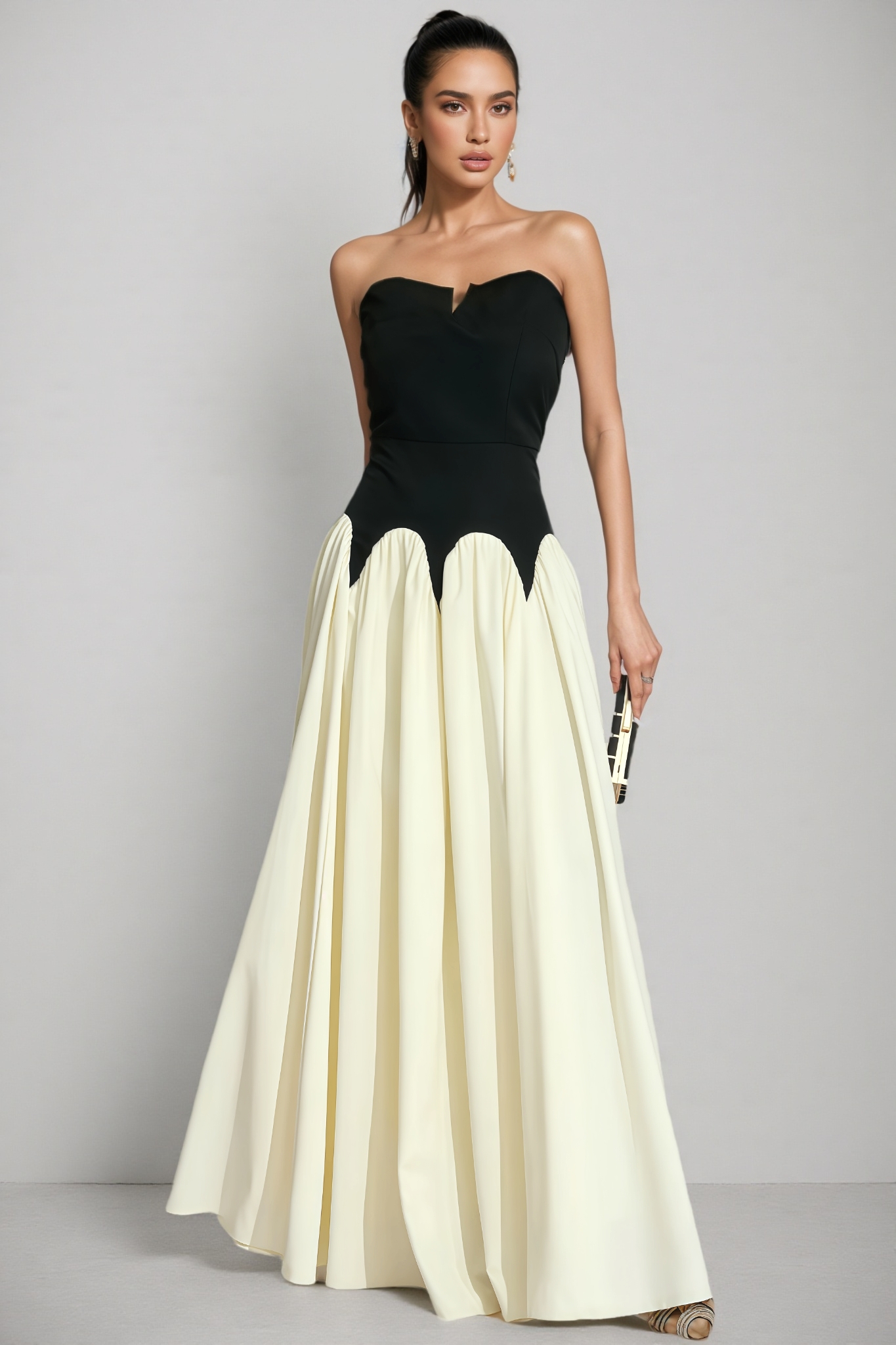 Briart Black White Contrast Strapless Maxi Dress