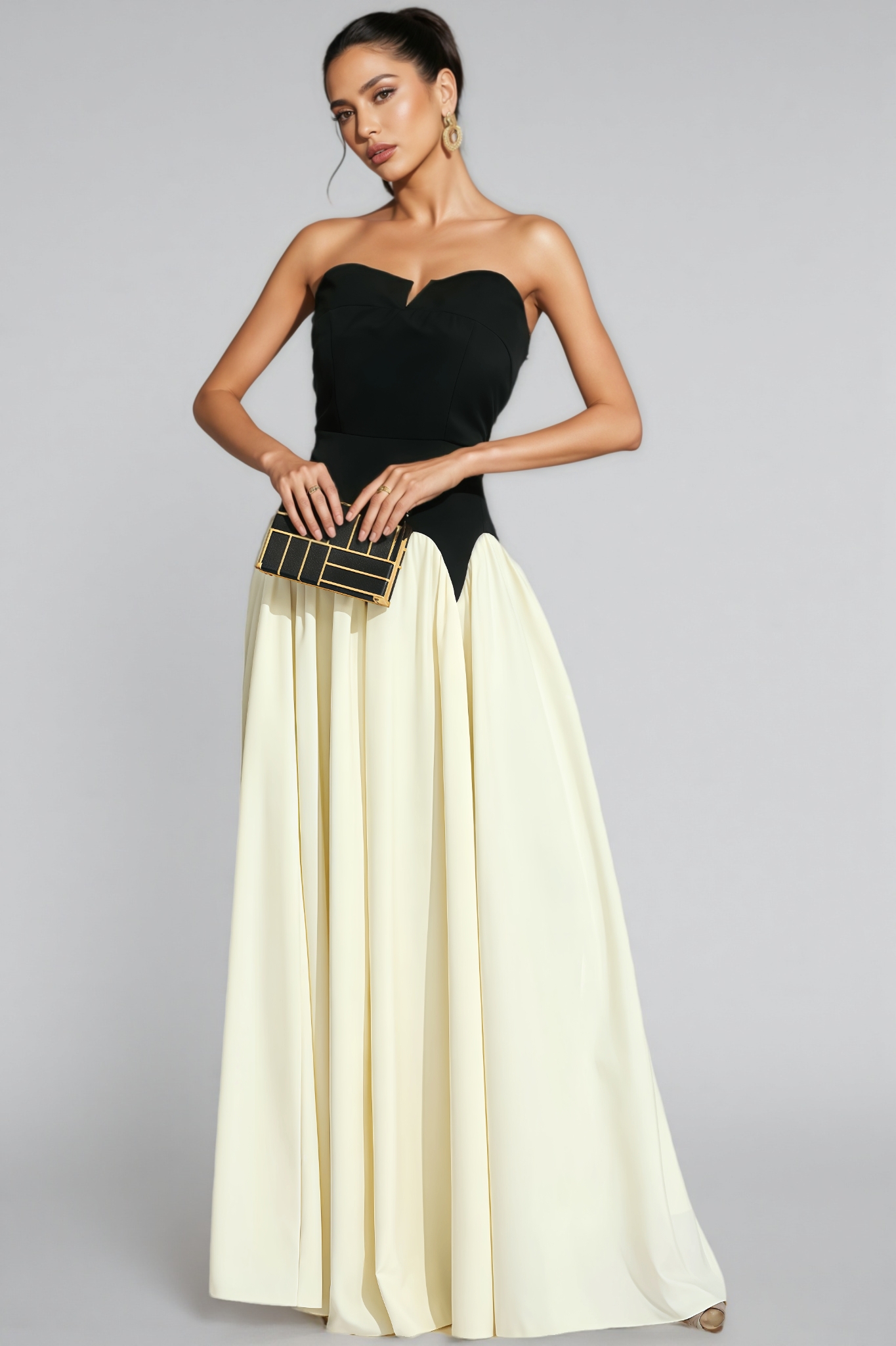 Briart Black White Contrast Strapless Maxi Dress