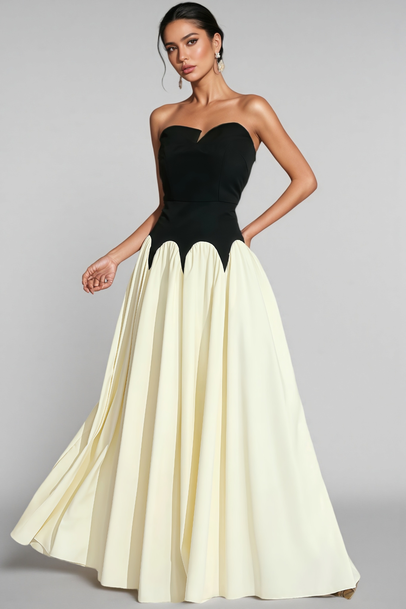 Briart Black White Contrast Strapless Maxi Dress