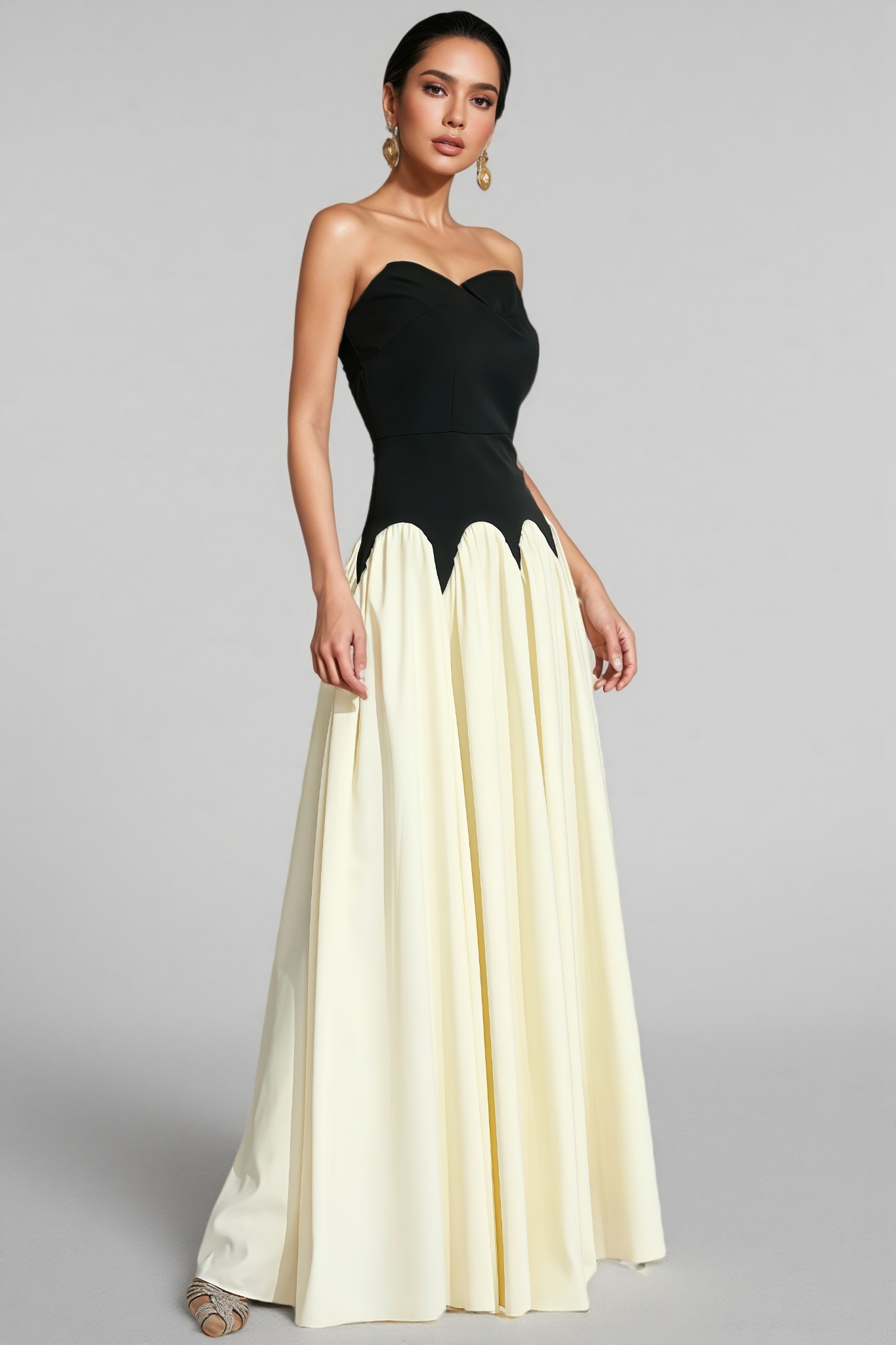 Briart Black White Contrast Strapless Maxi Dress