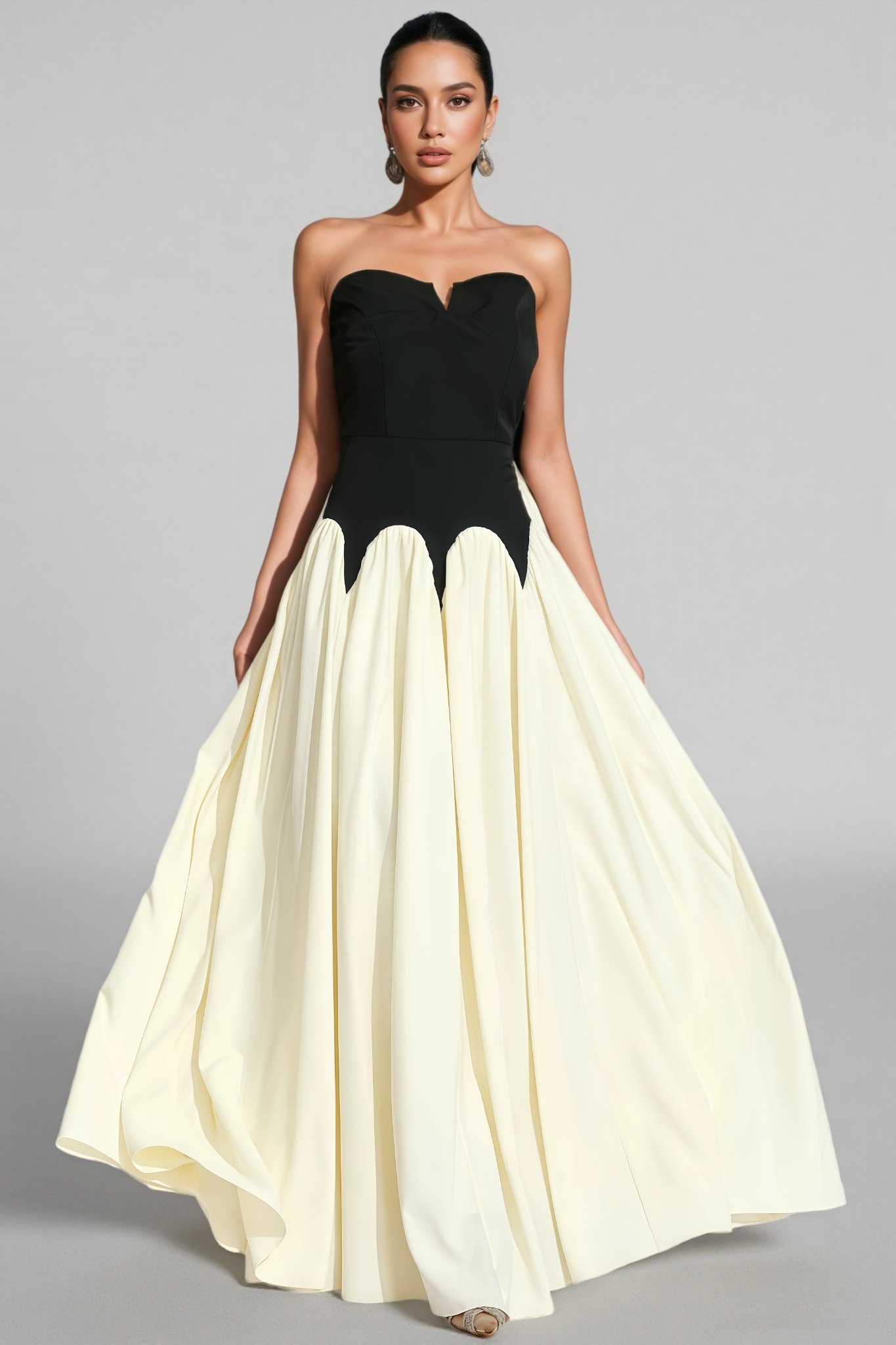 Briart Black White Contrast Strapless Maxi Dress