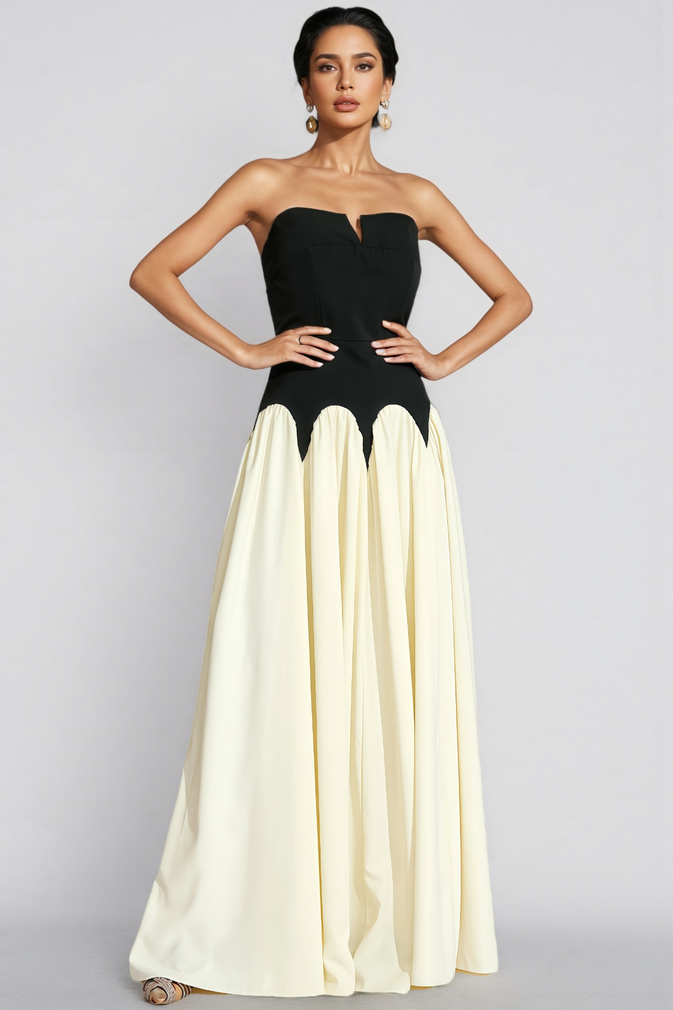 Briart Black White Contrast Strapless Maxi Dress