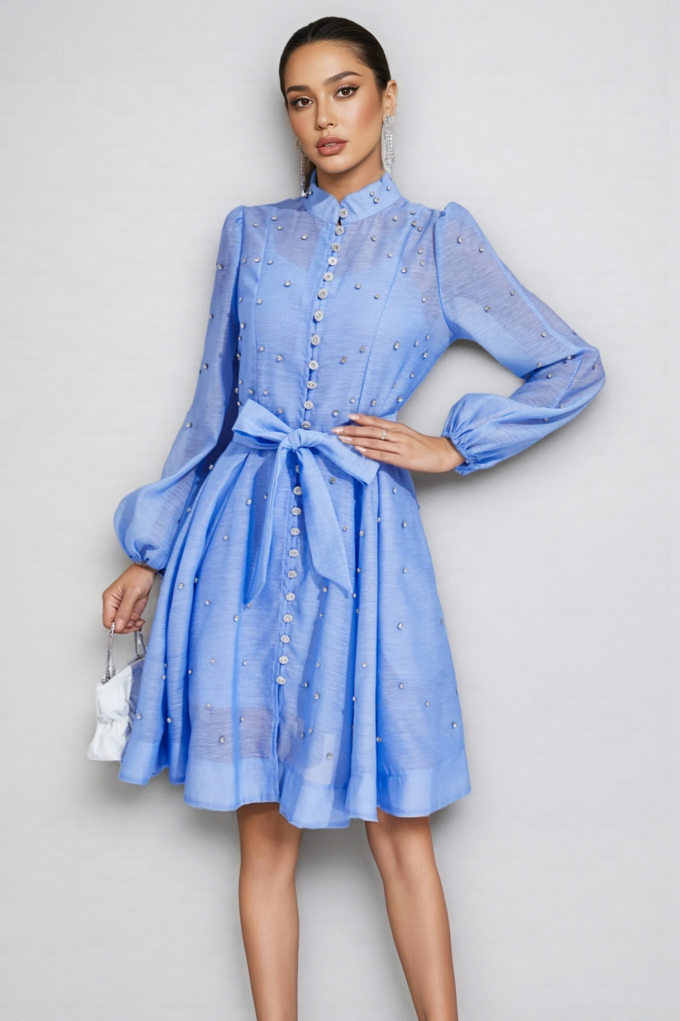 Debrs Blue Diamond Embellished Mini Dress