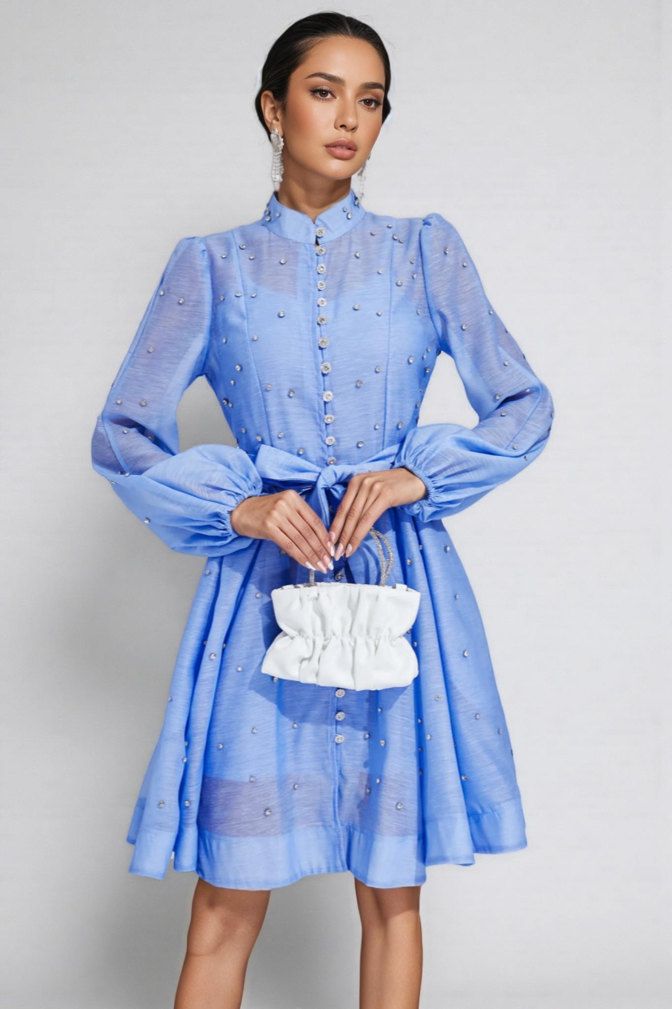 Debrs Blue Diamond Embellished Mini Dress