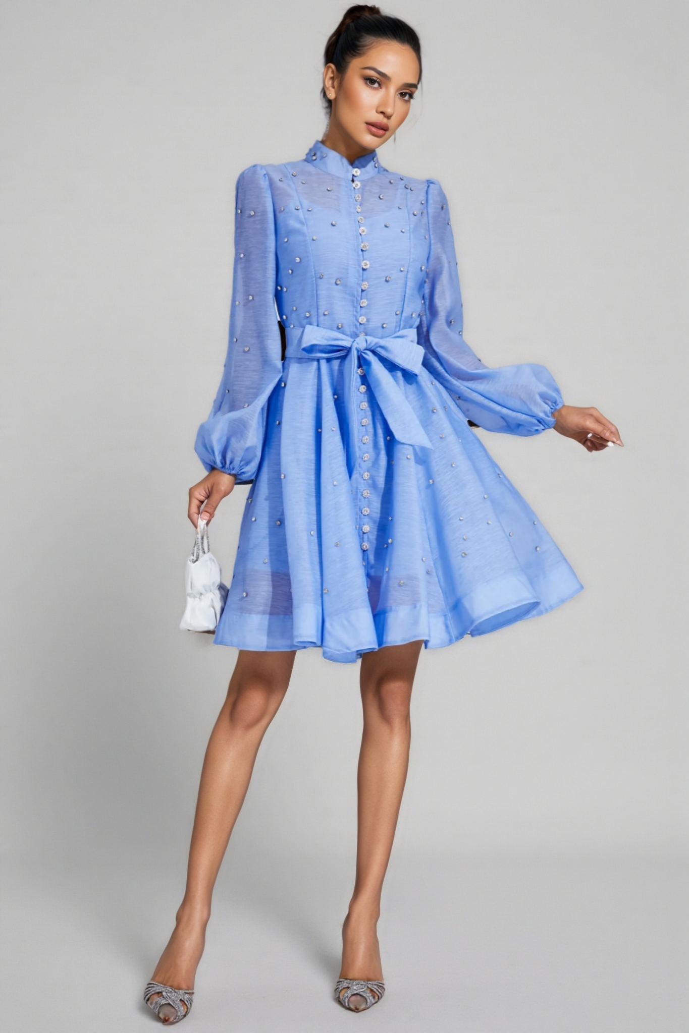 Debrs Blue Diamond Embellished Mini Dress