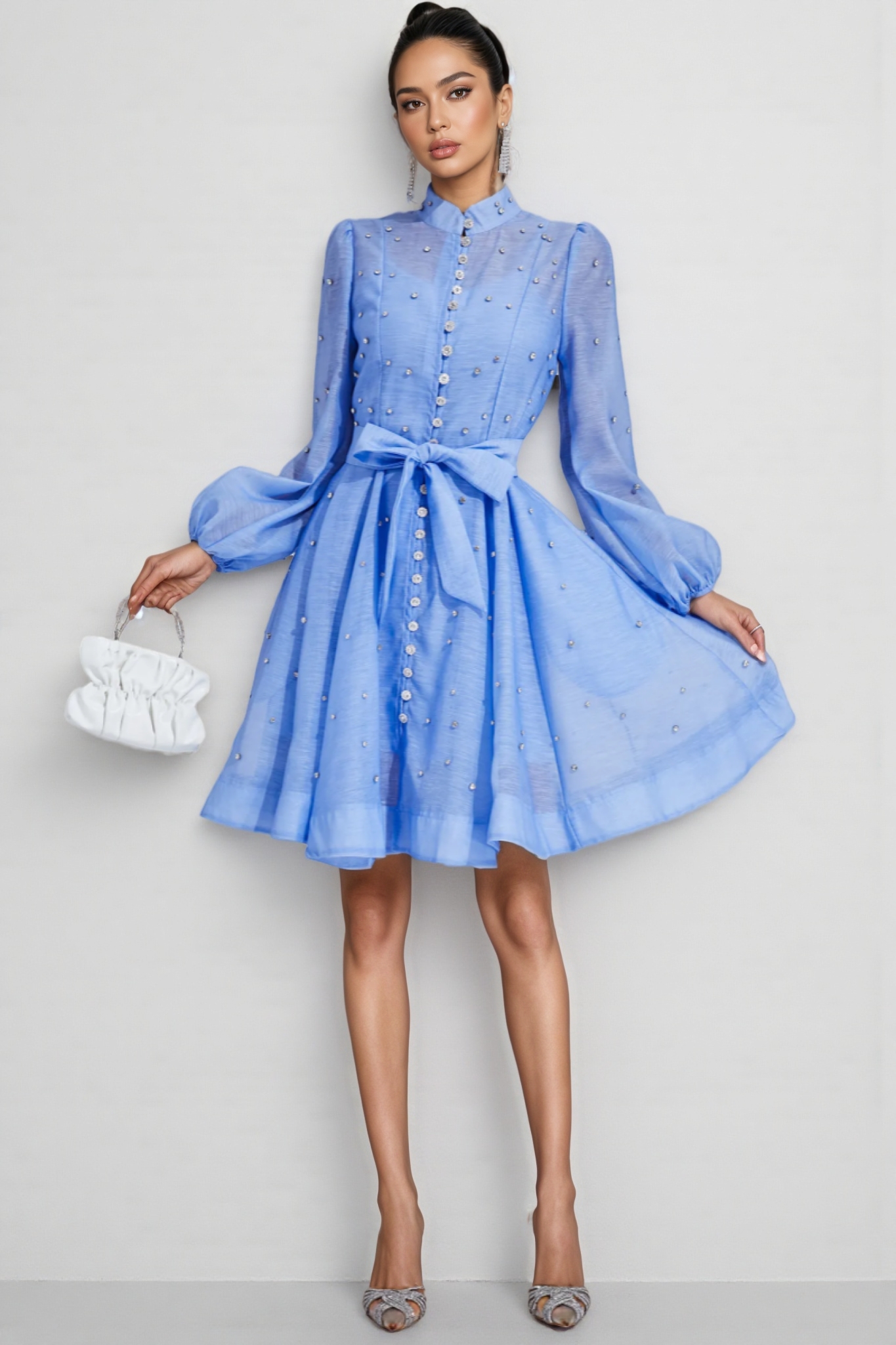 Debrs Blue Diamond Embellished Mini Dress