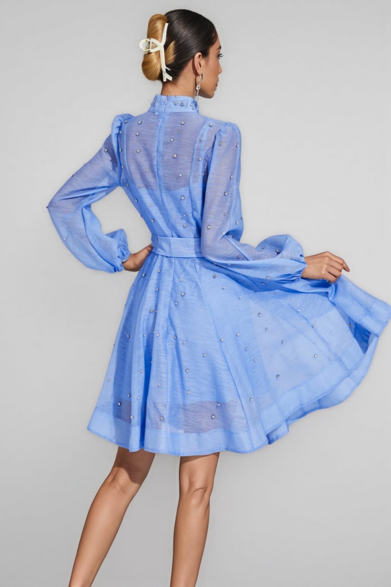 Debrs Blue Diamond Embellished Mini Dress