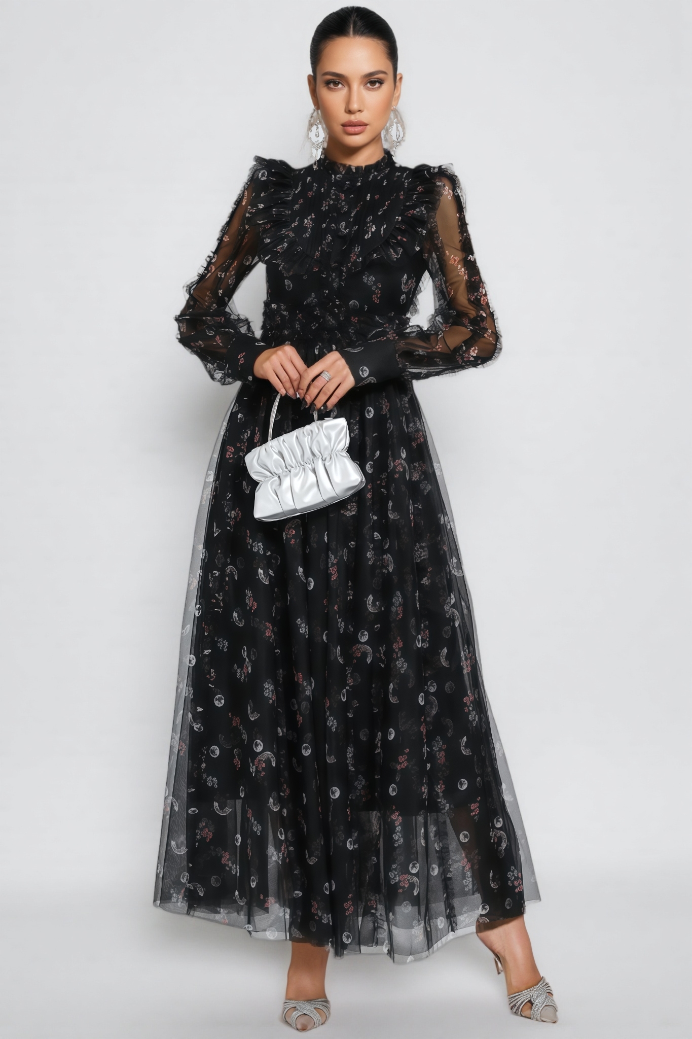 Lakei Black Floral Long Sleeve Maxi Dress