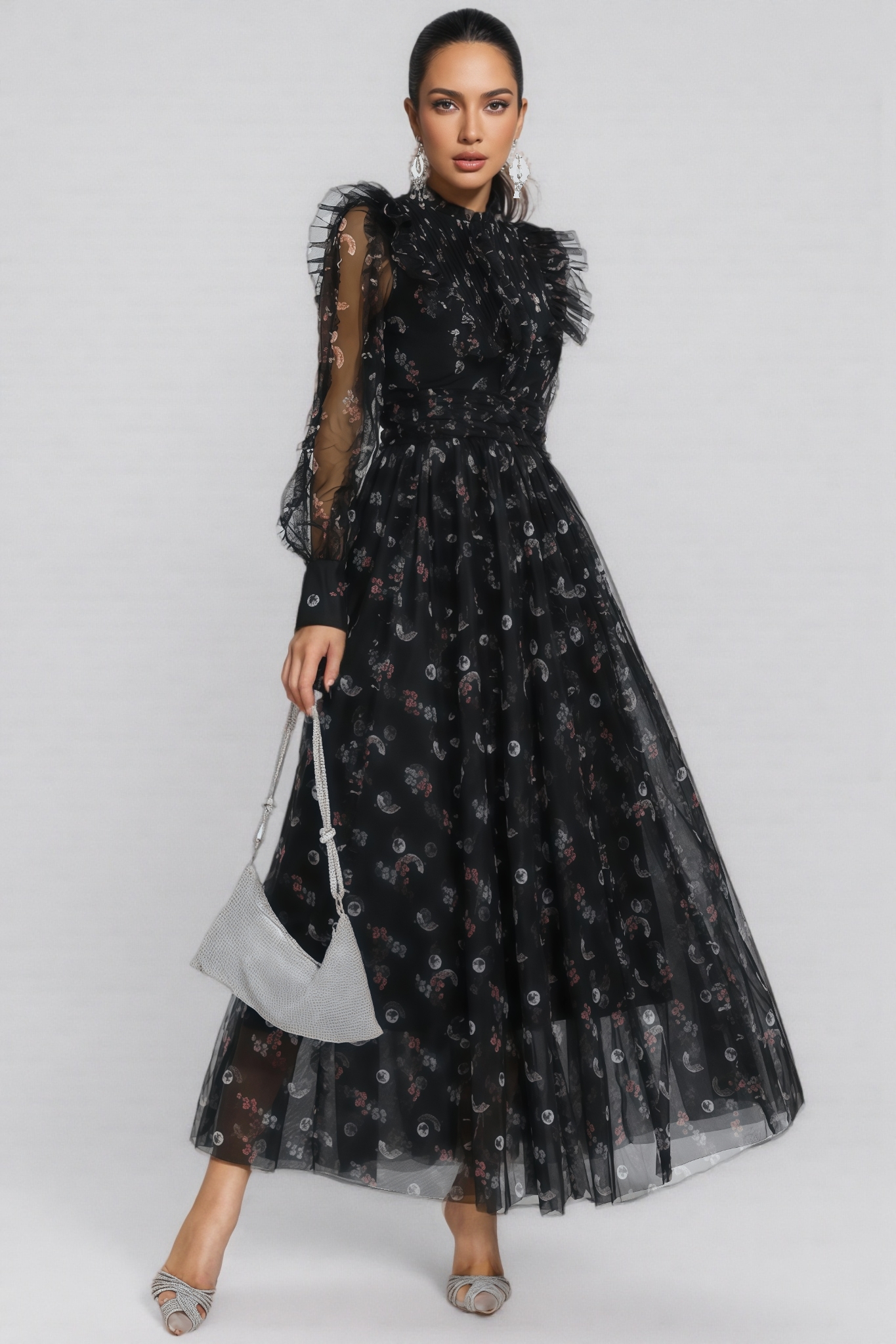 Lakei Black Floral Long Sleeve Maxi Dress