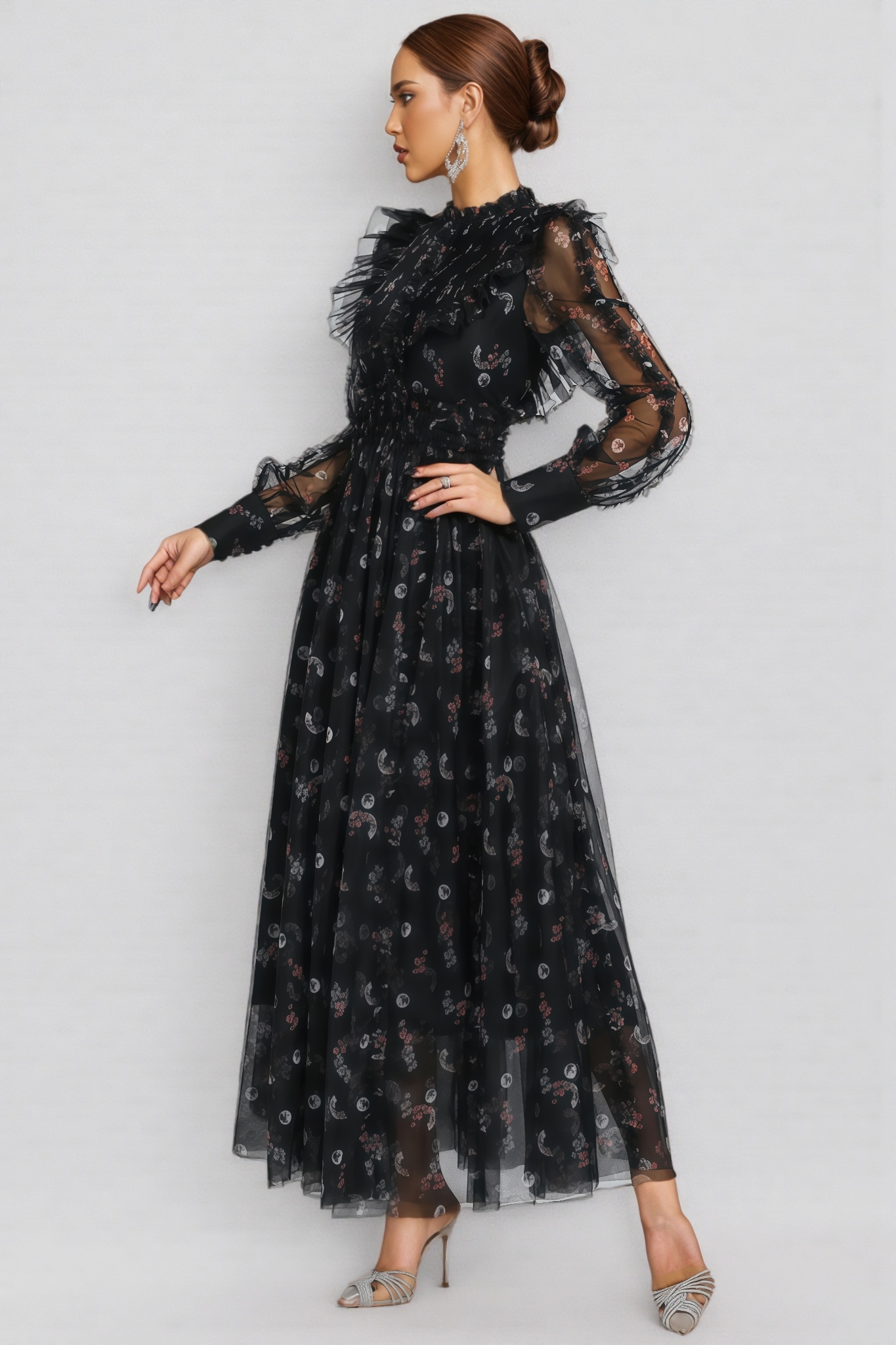 Lakei Black Floral Long Sleeve Maxi Dress