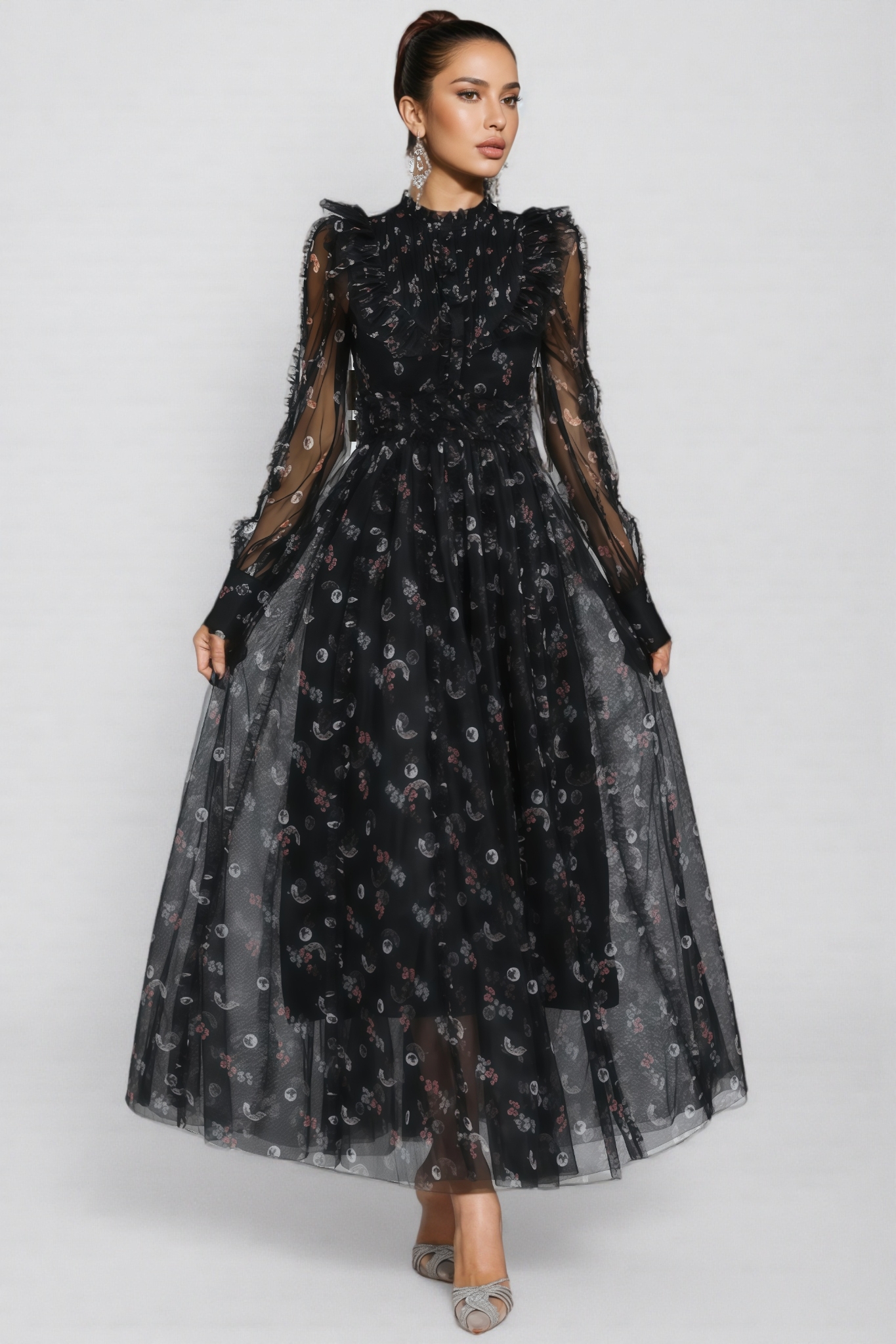 Lakei Black Floral Long Sleeve Maxi Dress