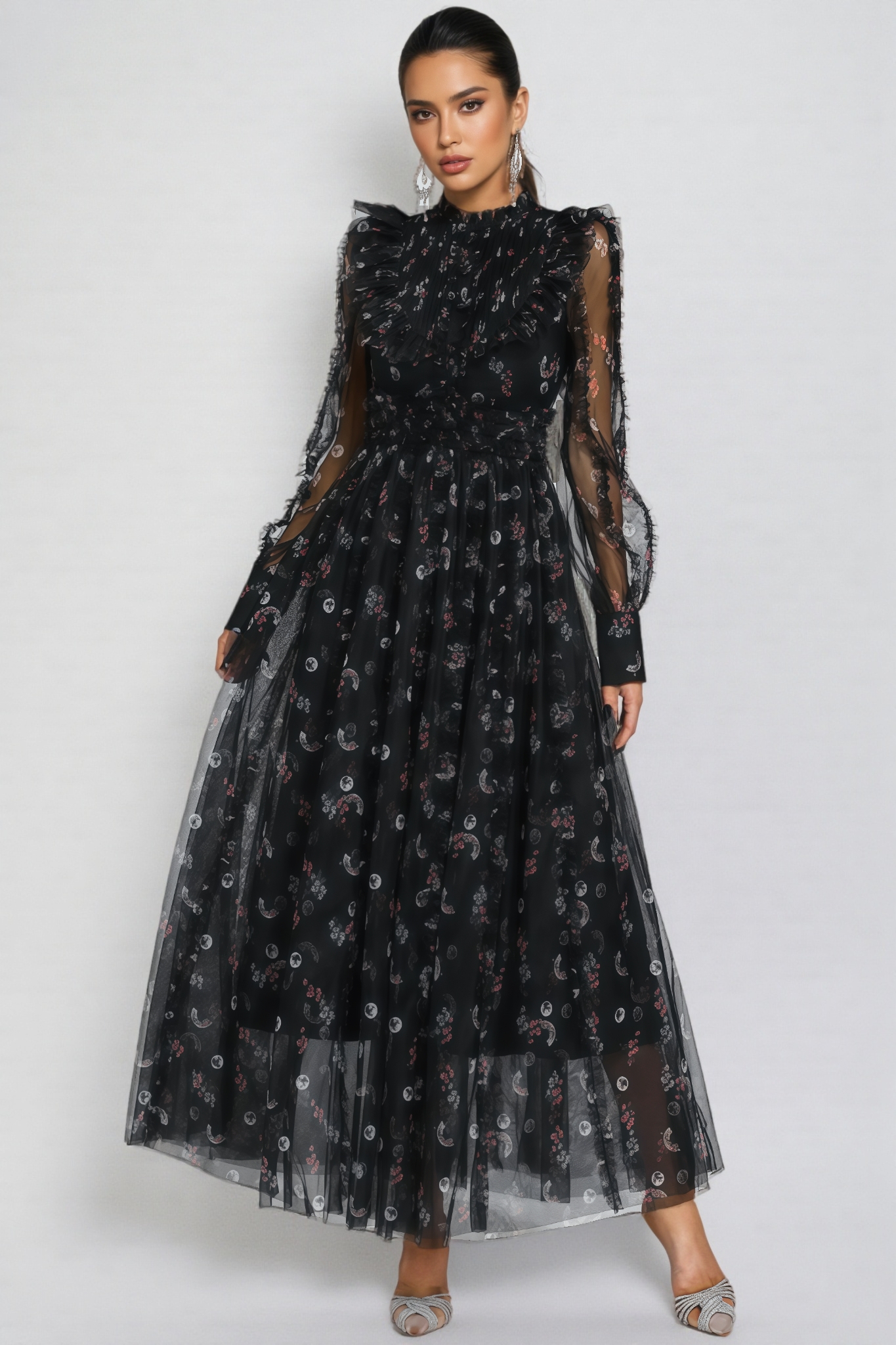 Lakei Black Floral Long Sleeve Maxi Dress