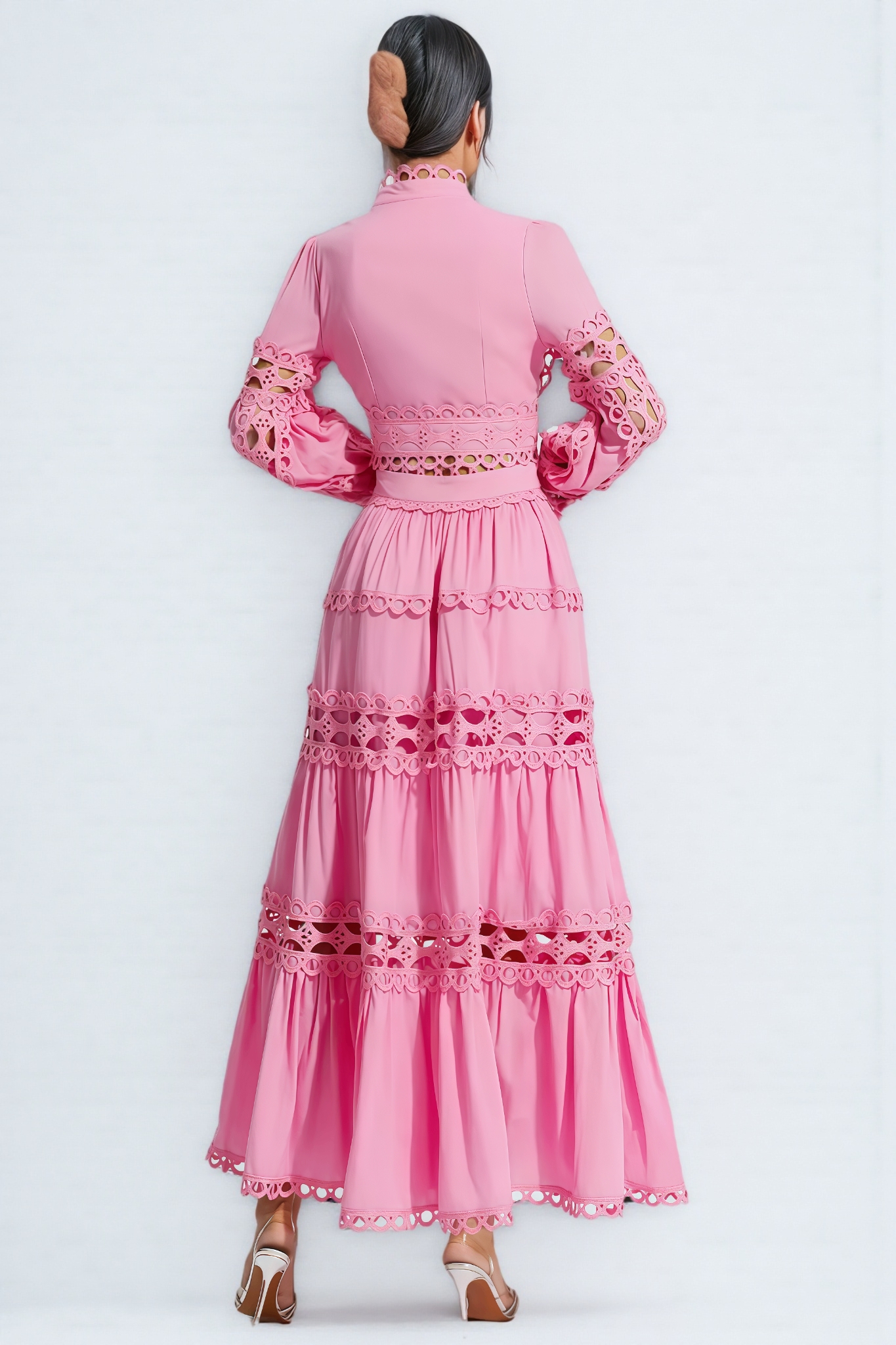 Lysd Pink Lace Hollow Maxi Dress Set