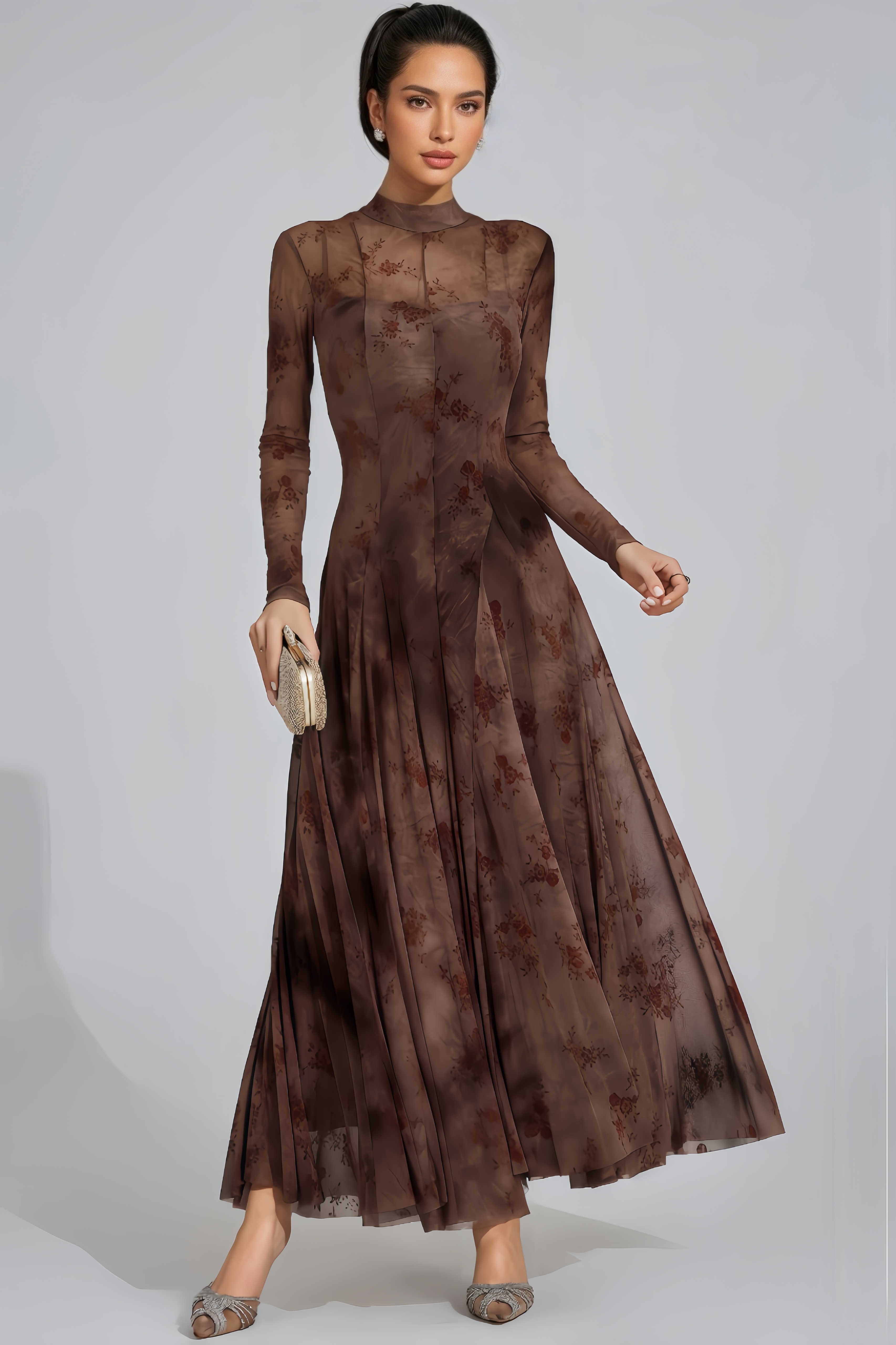 Helit Khaki Floral Growth Maxi Dress