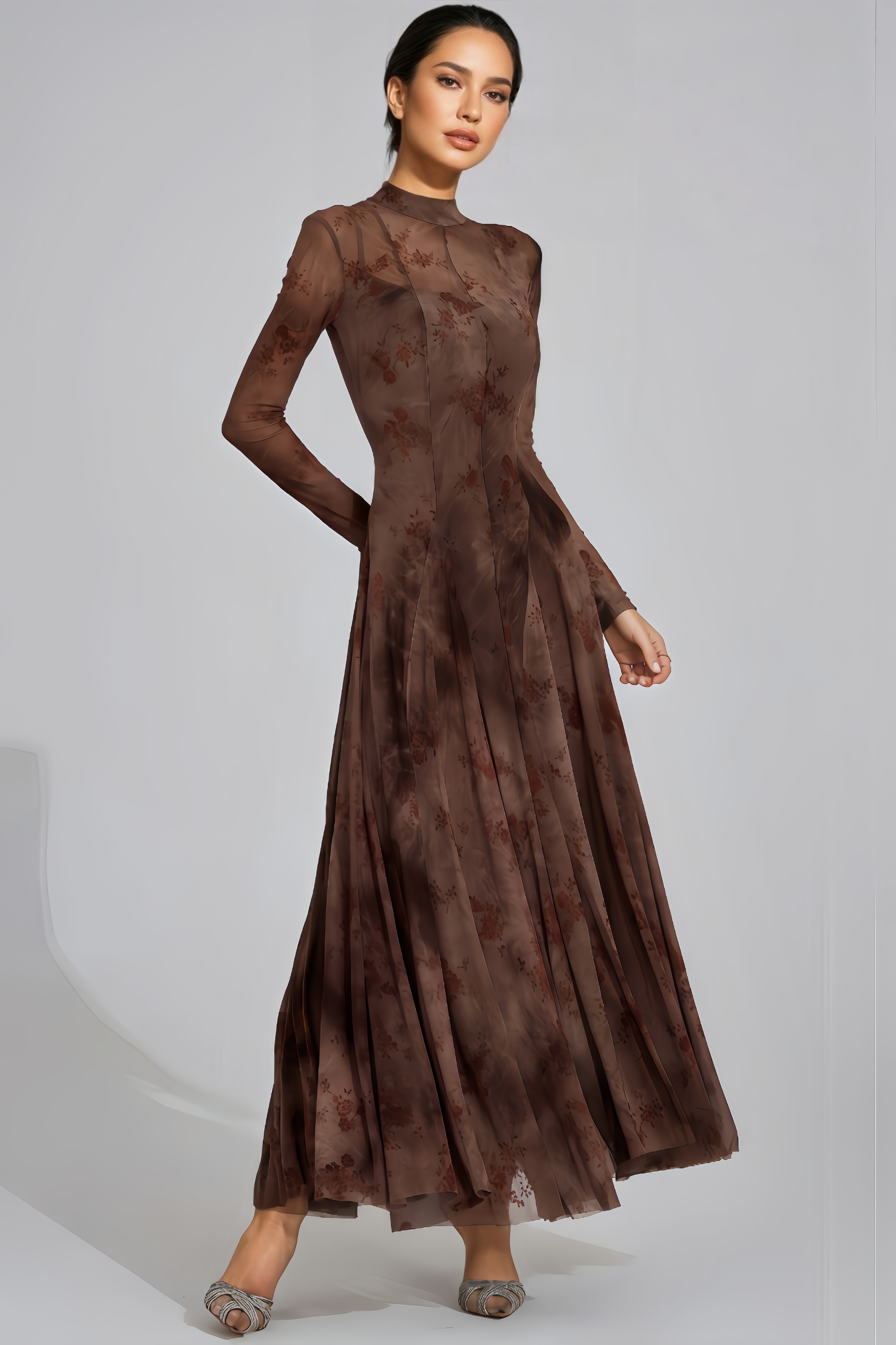 Helit Khaki Floral Growth Maxi Dress