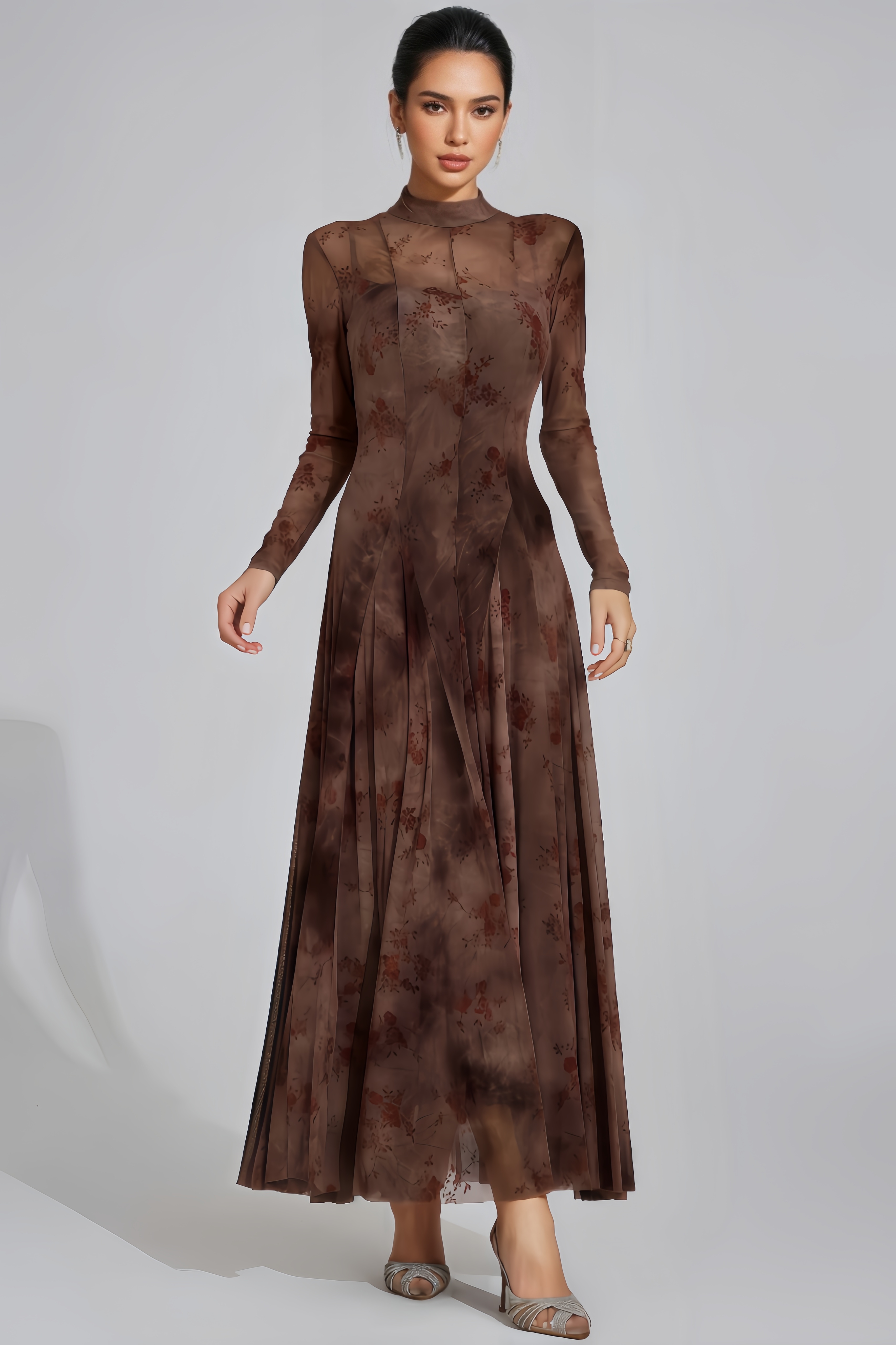 Helit Khaki Floral Growth Maxi Dress