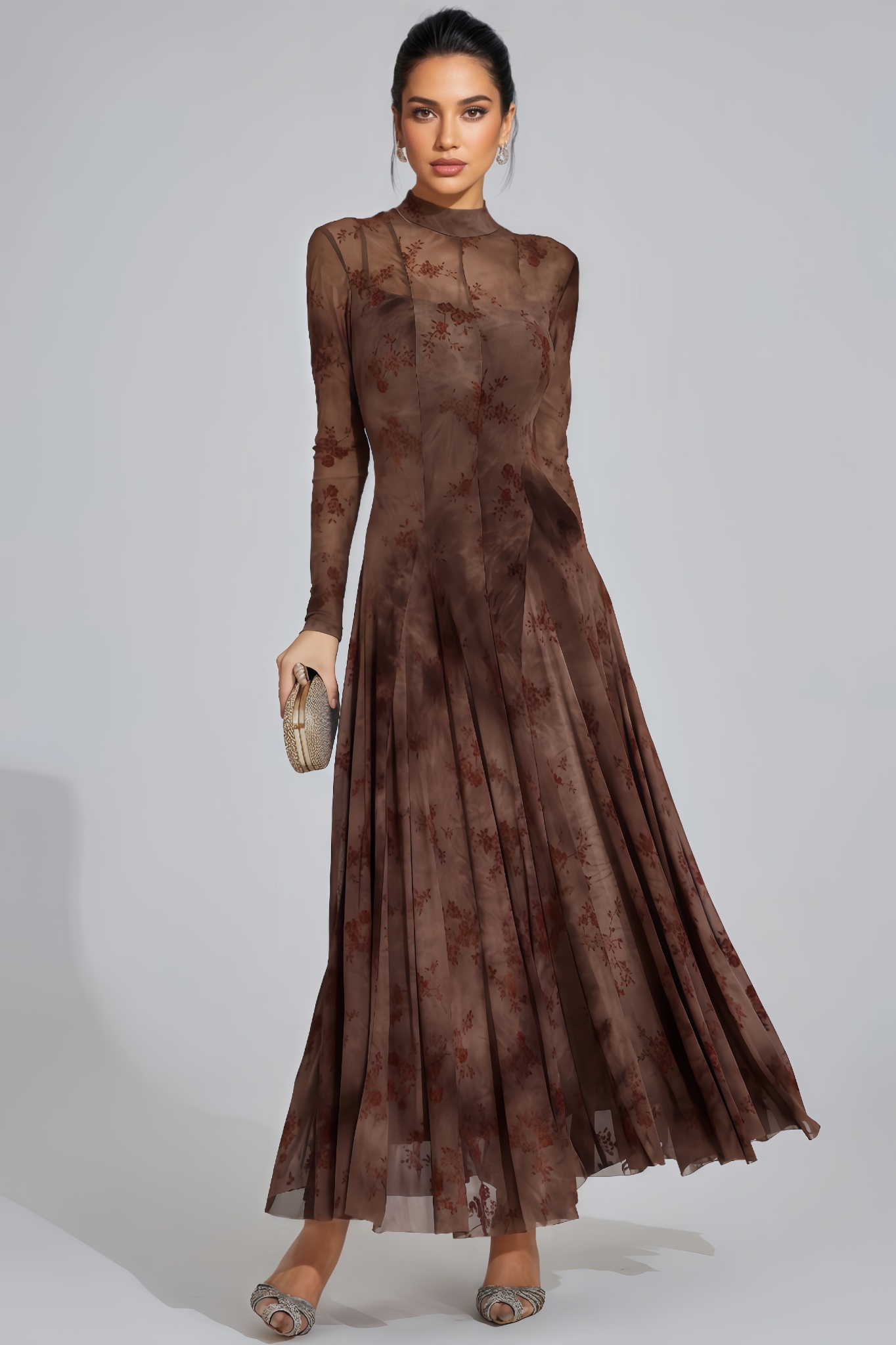 Helit Khaki Floral Growth Maxi Dress