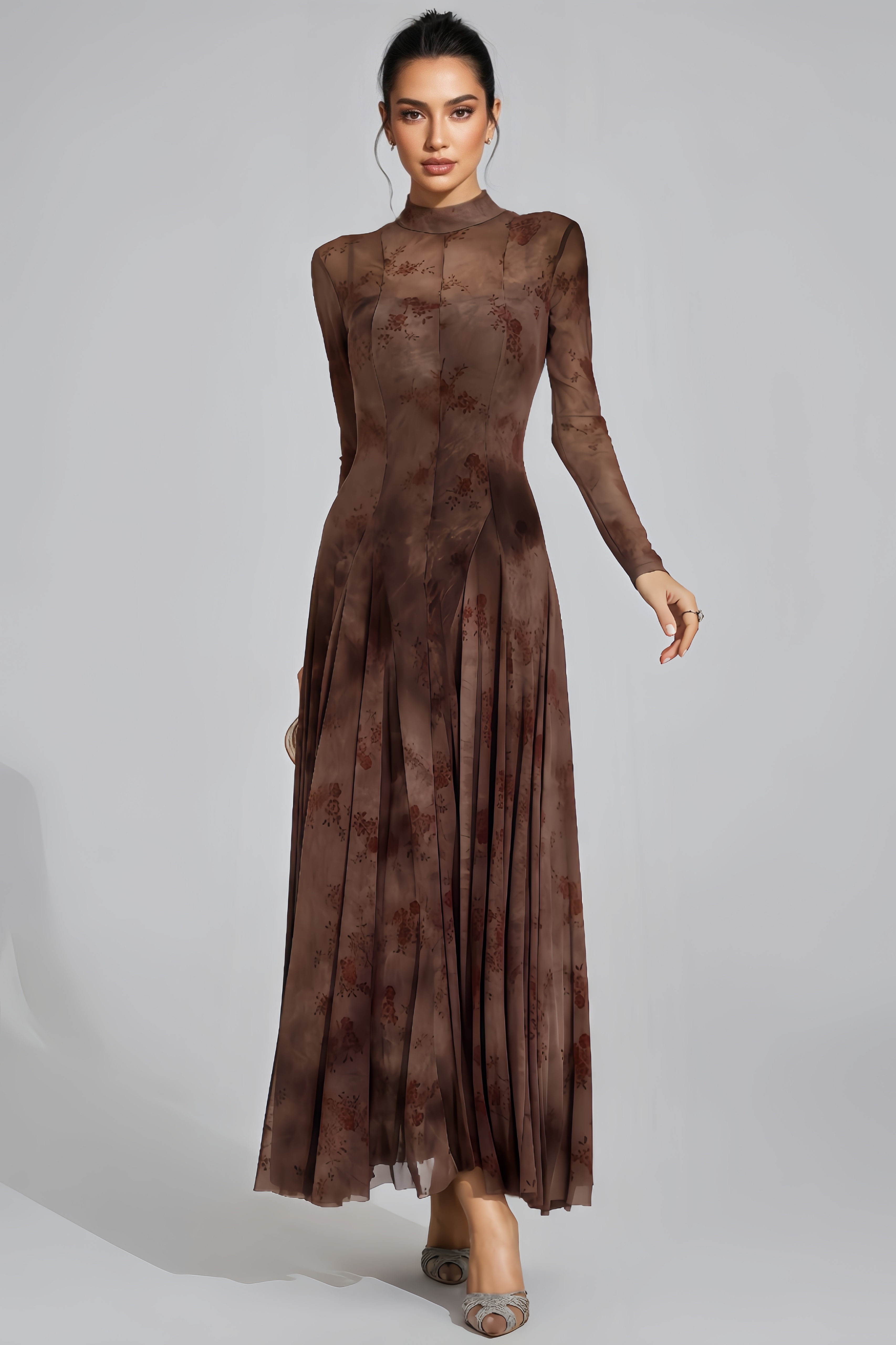 Helit Khaki Floral Growth Maxi Dress