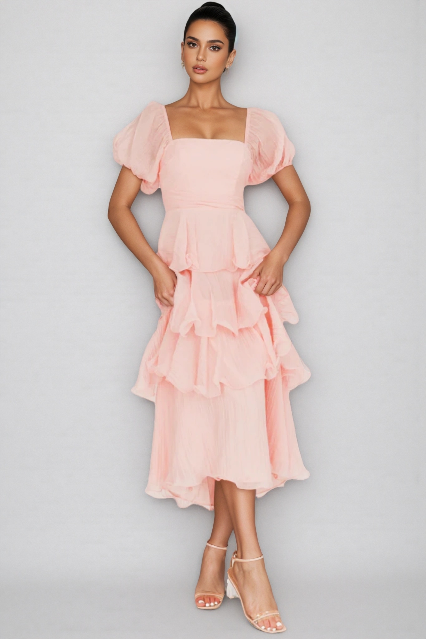 Anoney Puff Sleeve Layered Maxi Dress