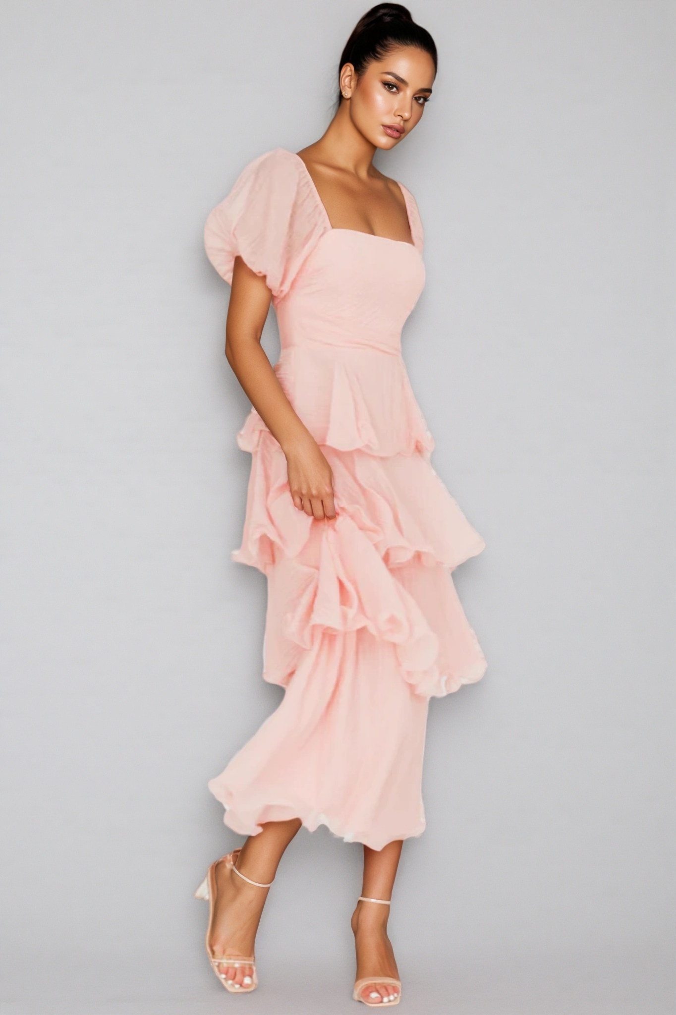 Anoney Puff Sleeve Layered Maxi Dress