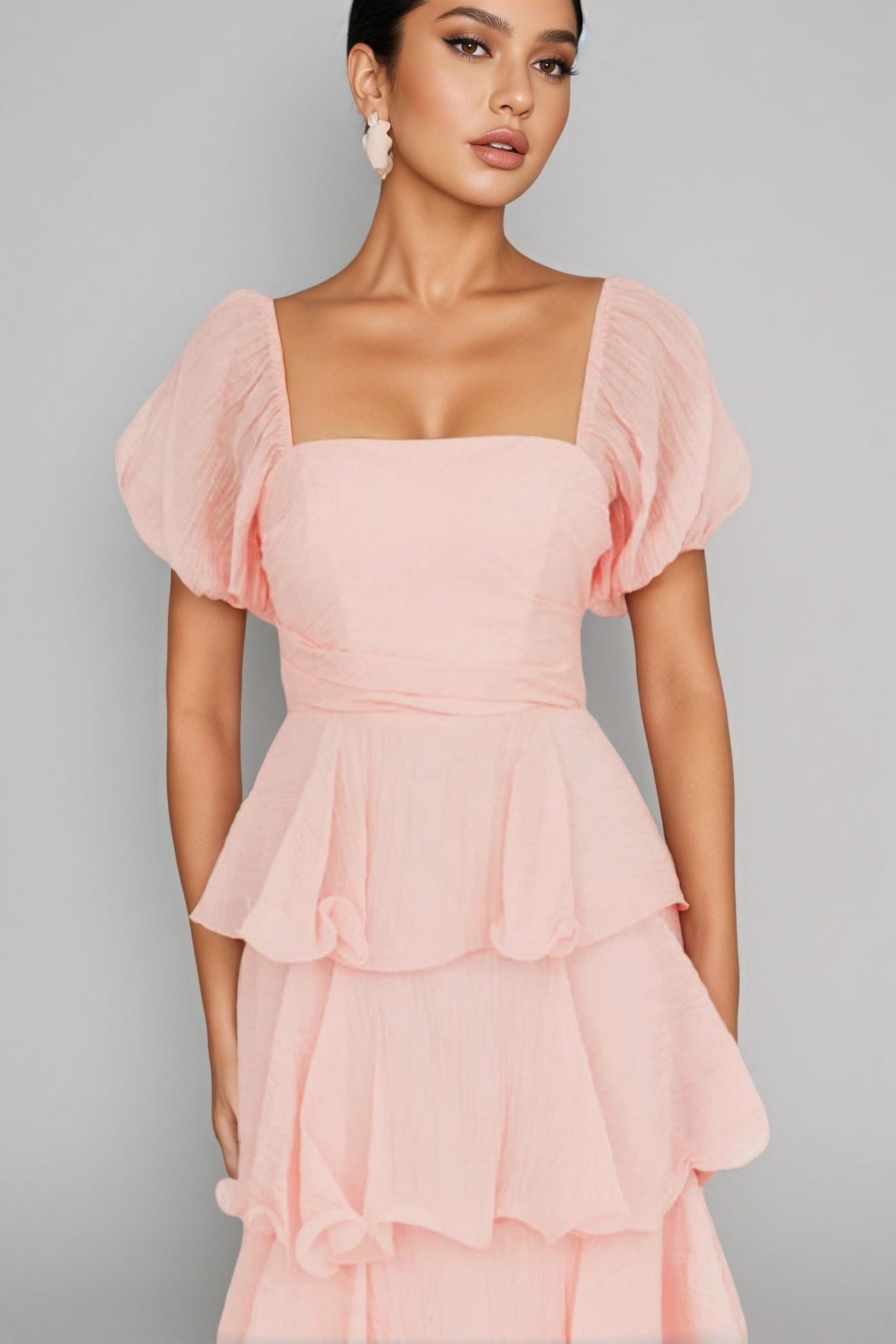 Anoney Puff Sleeve Layered Maxi Dress