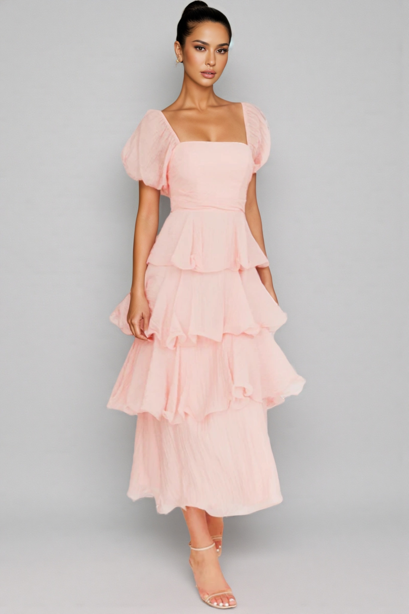 Anoney Puff Sleeve Layered Maxi Dress