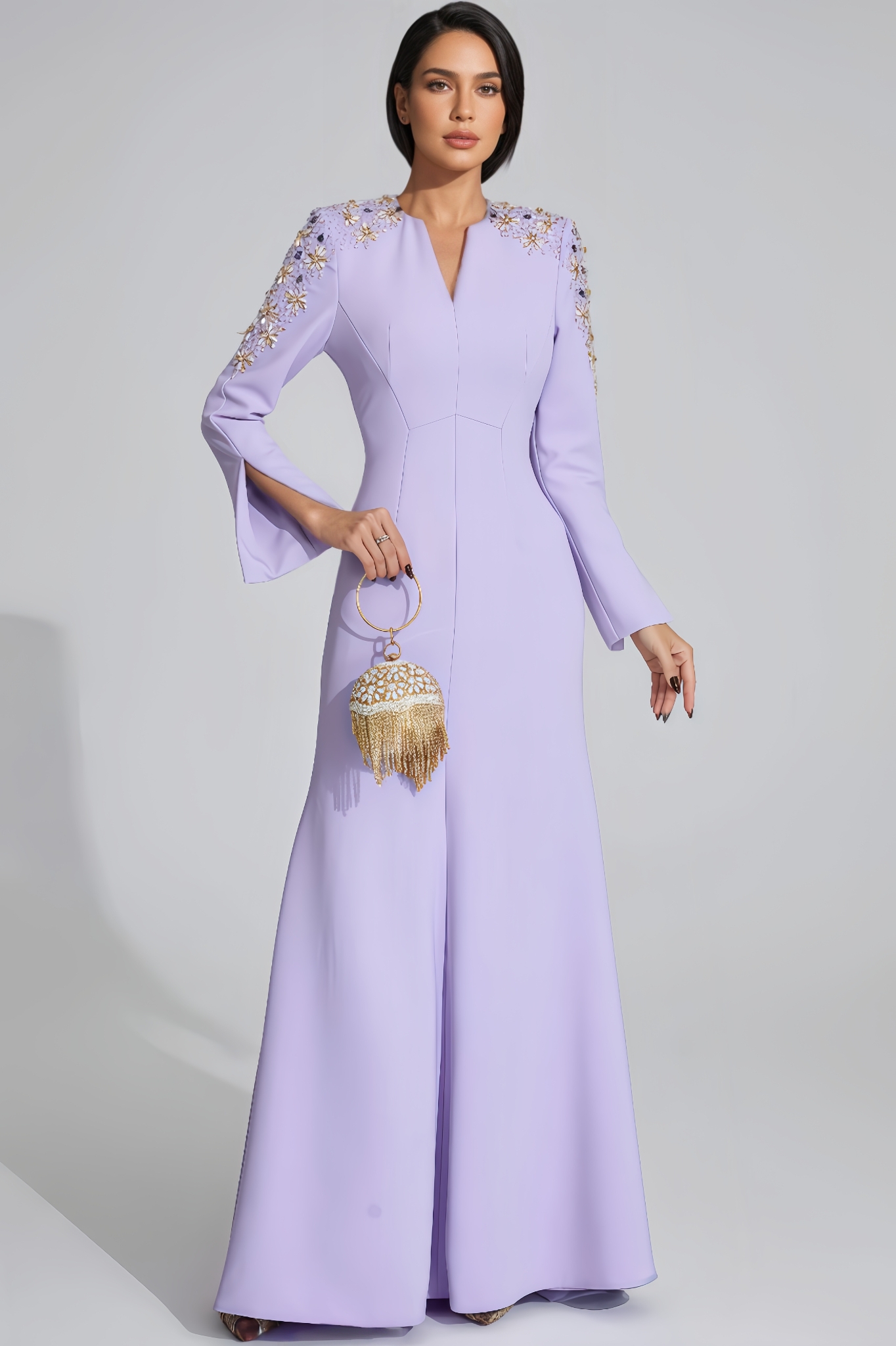 Kaci Purple Pearl Maxi Dress