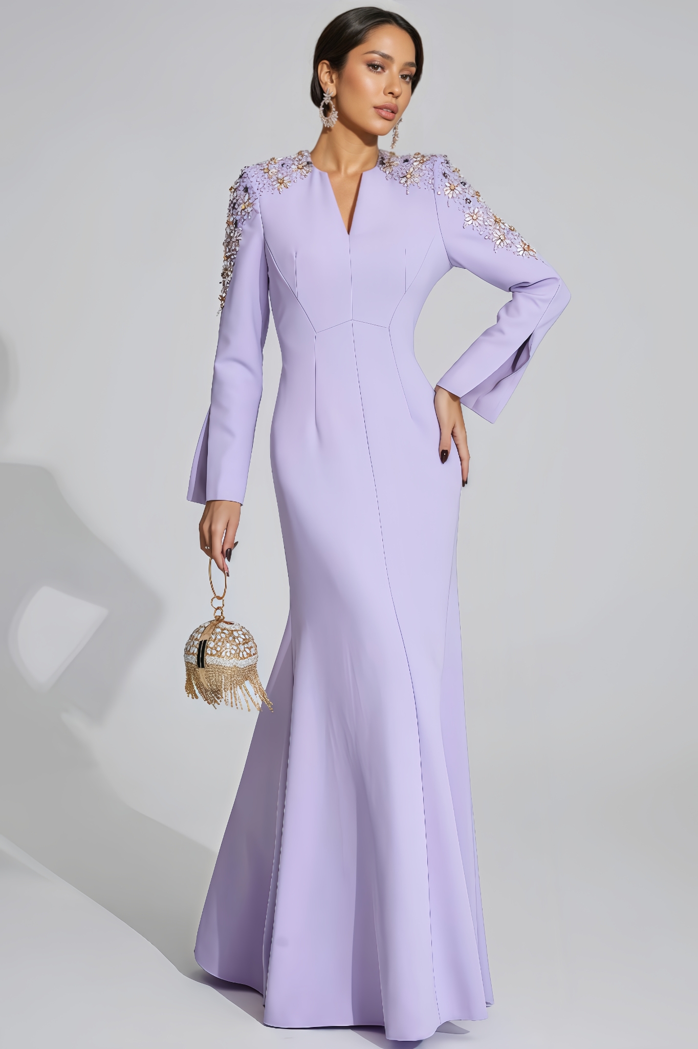 Kaci Purple Pearl Maxi Dress