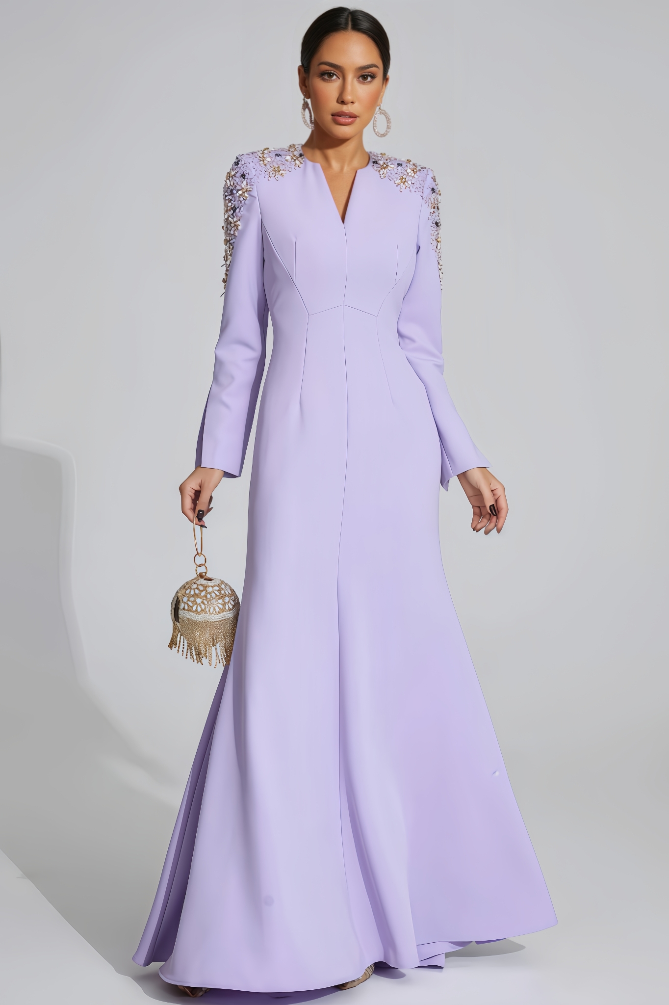 Kaci Purple Pearl Maxi Dress