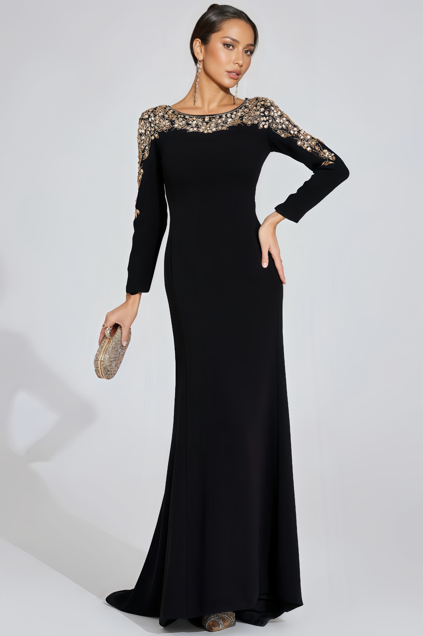 Vako Black Gold-Shoulder Maxi Dress
