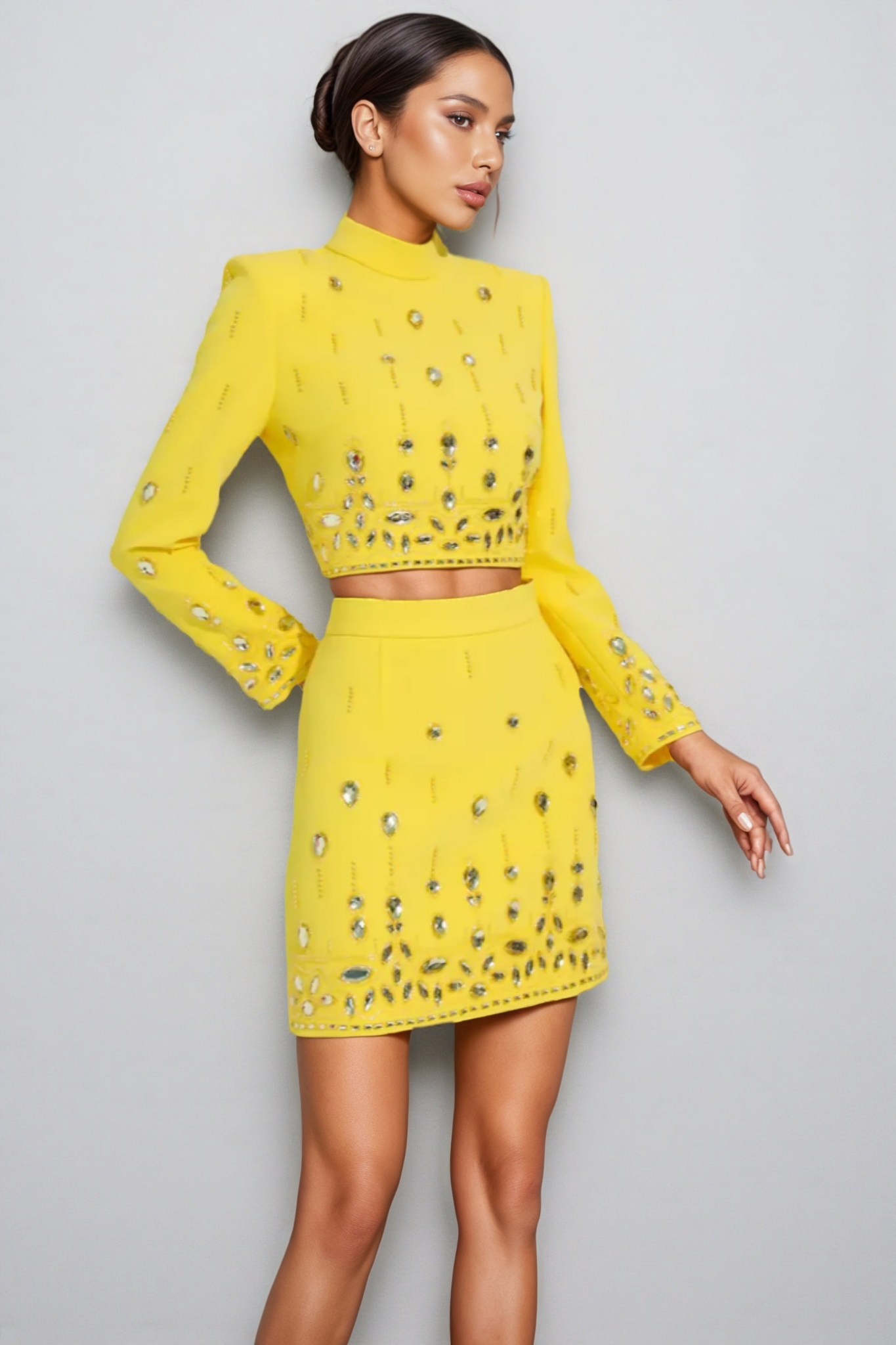 Velia Beaded Short Top Mini Dress Two-Piece Set