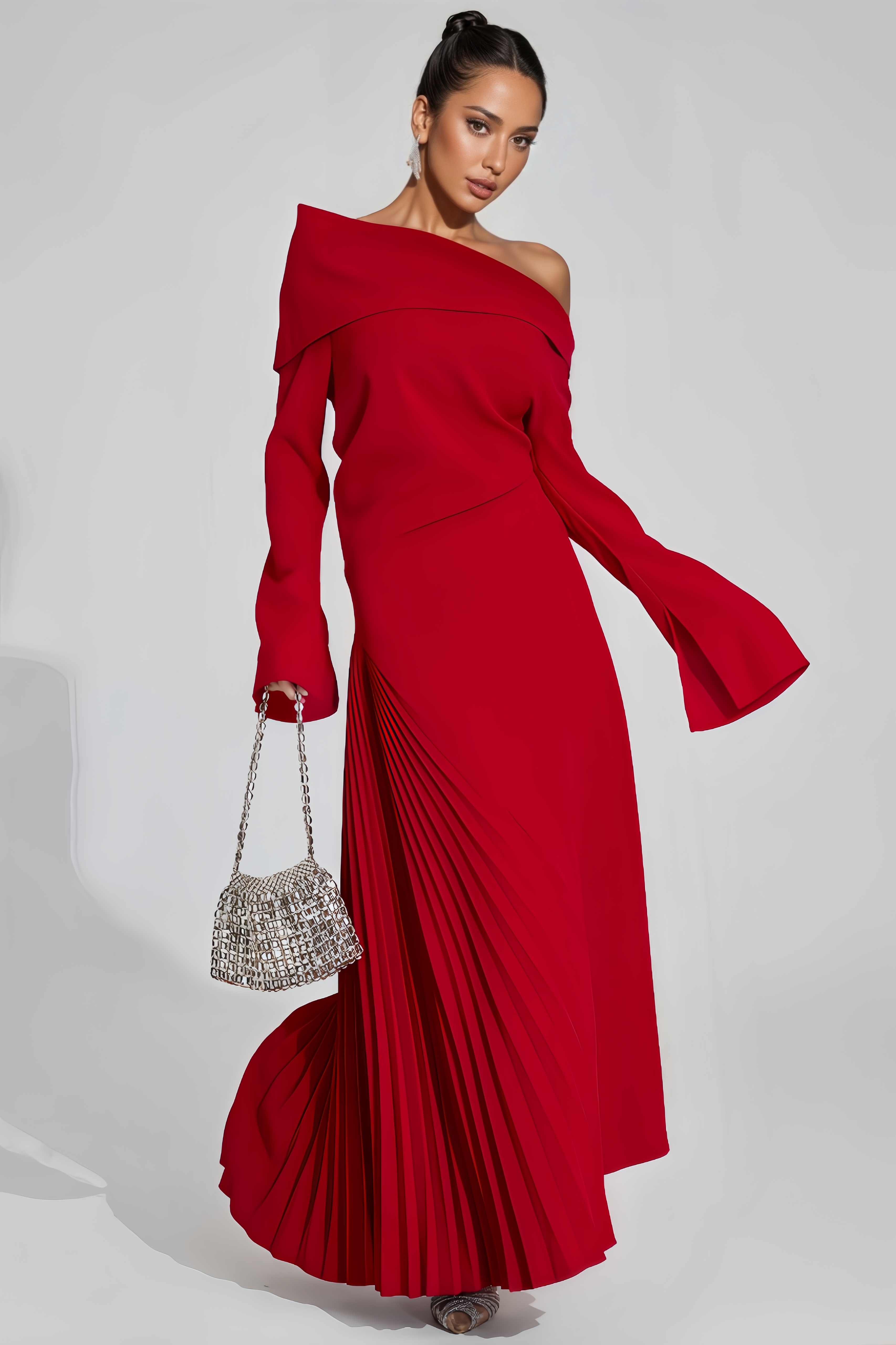 Hiram Red Asymmetric Maxi Dress