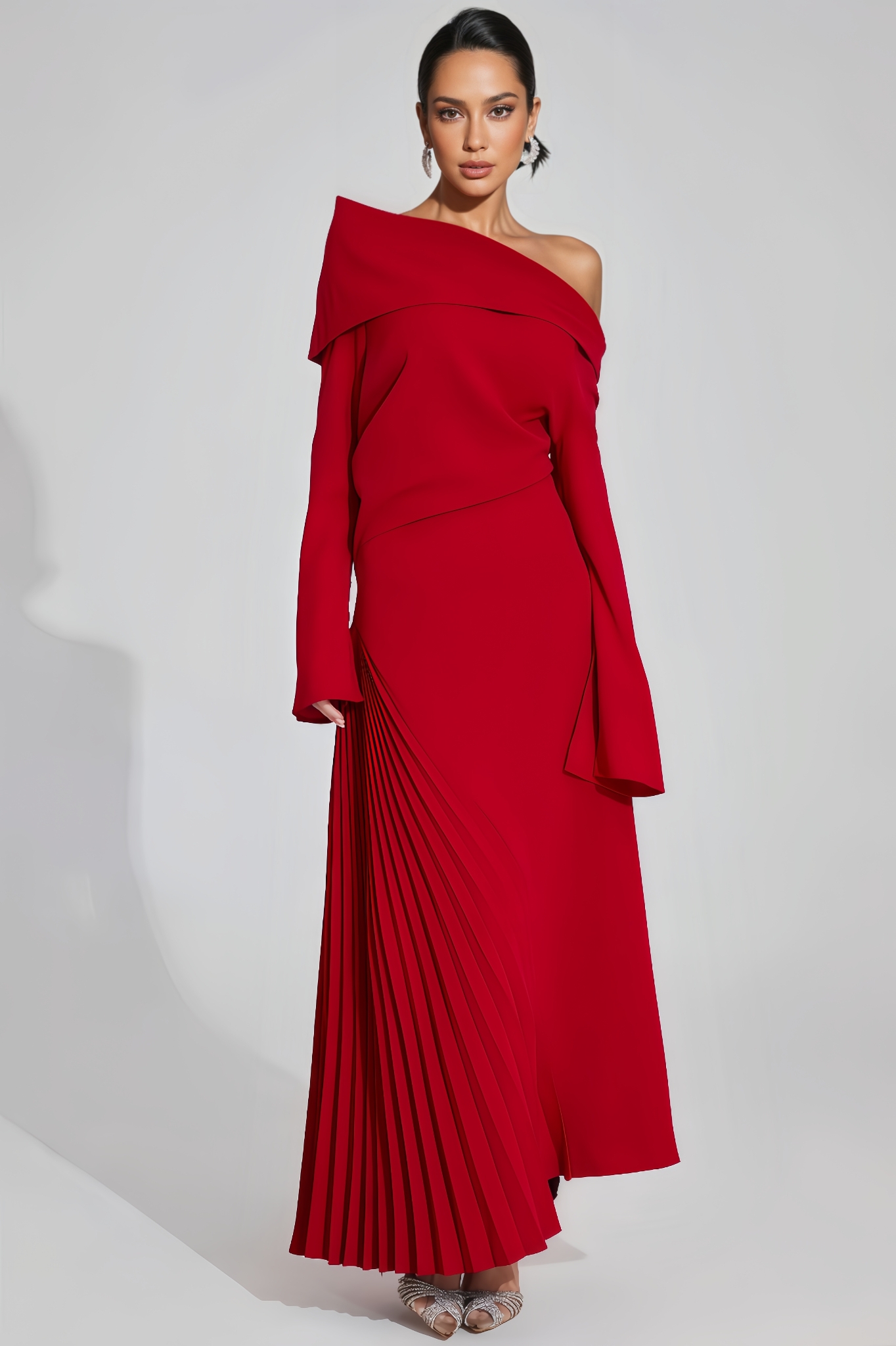 Hiram Red Asymmetric Maxi Dress