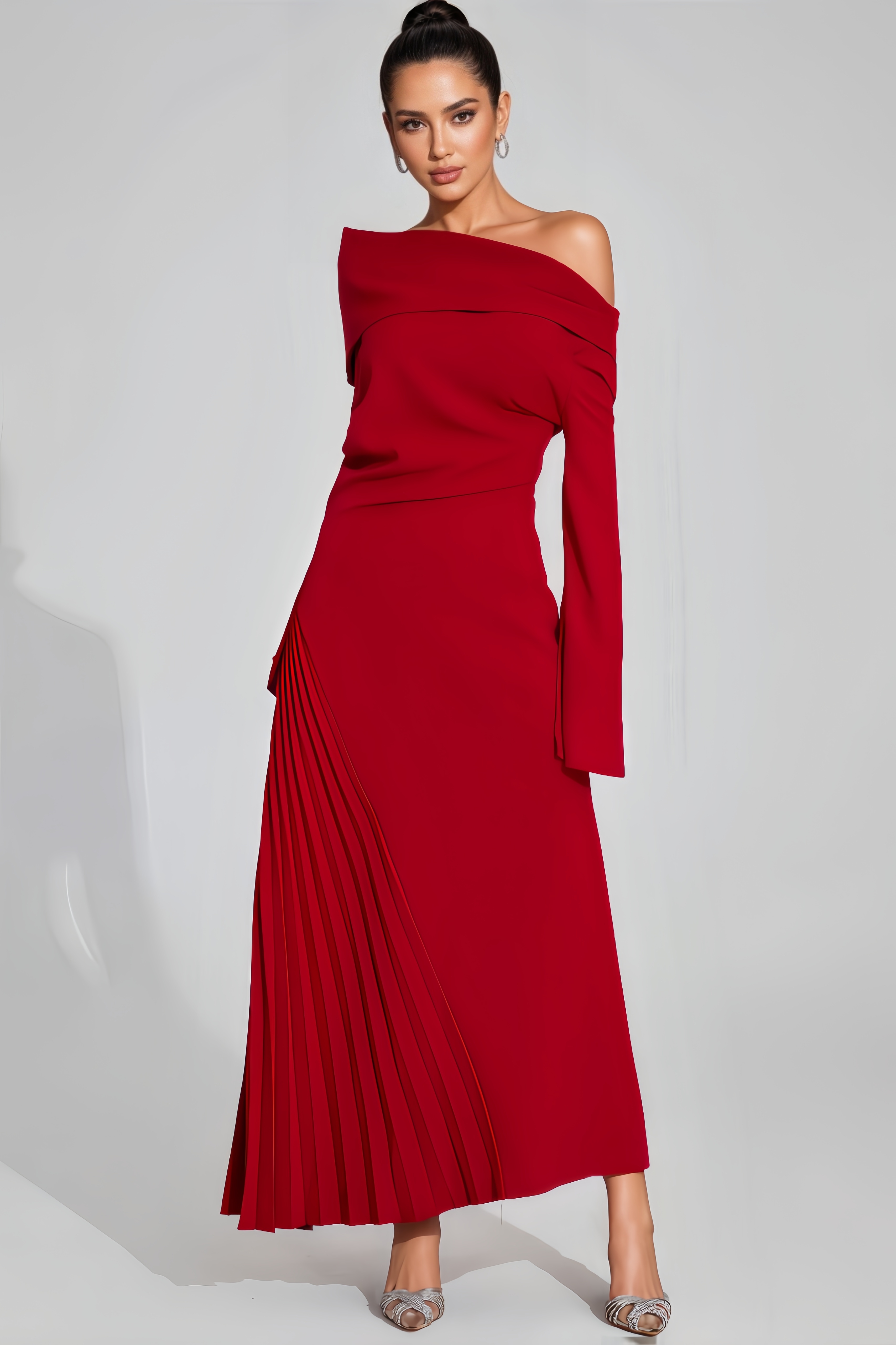 Hiram Red Asymmetric Maxi Dress