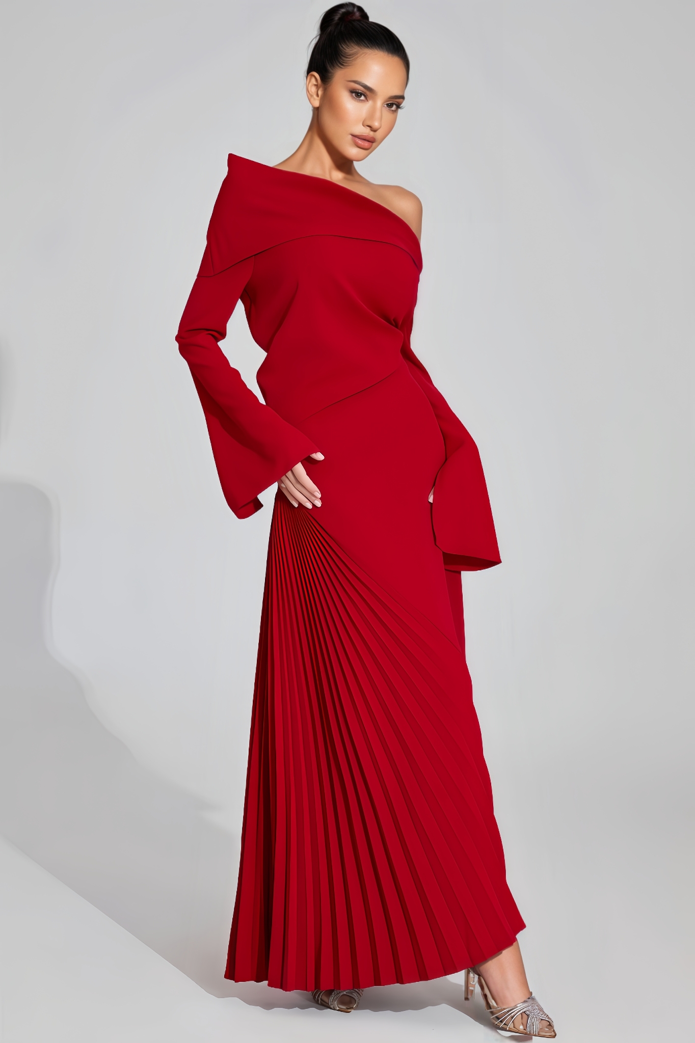 Hiram Red Asymmetric Maxi Dress