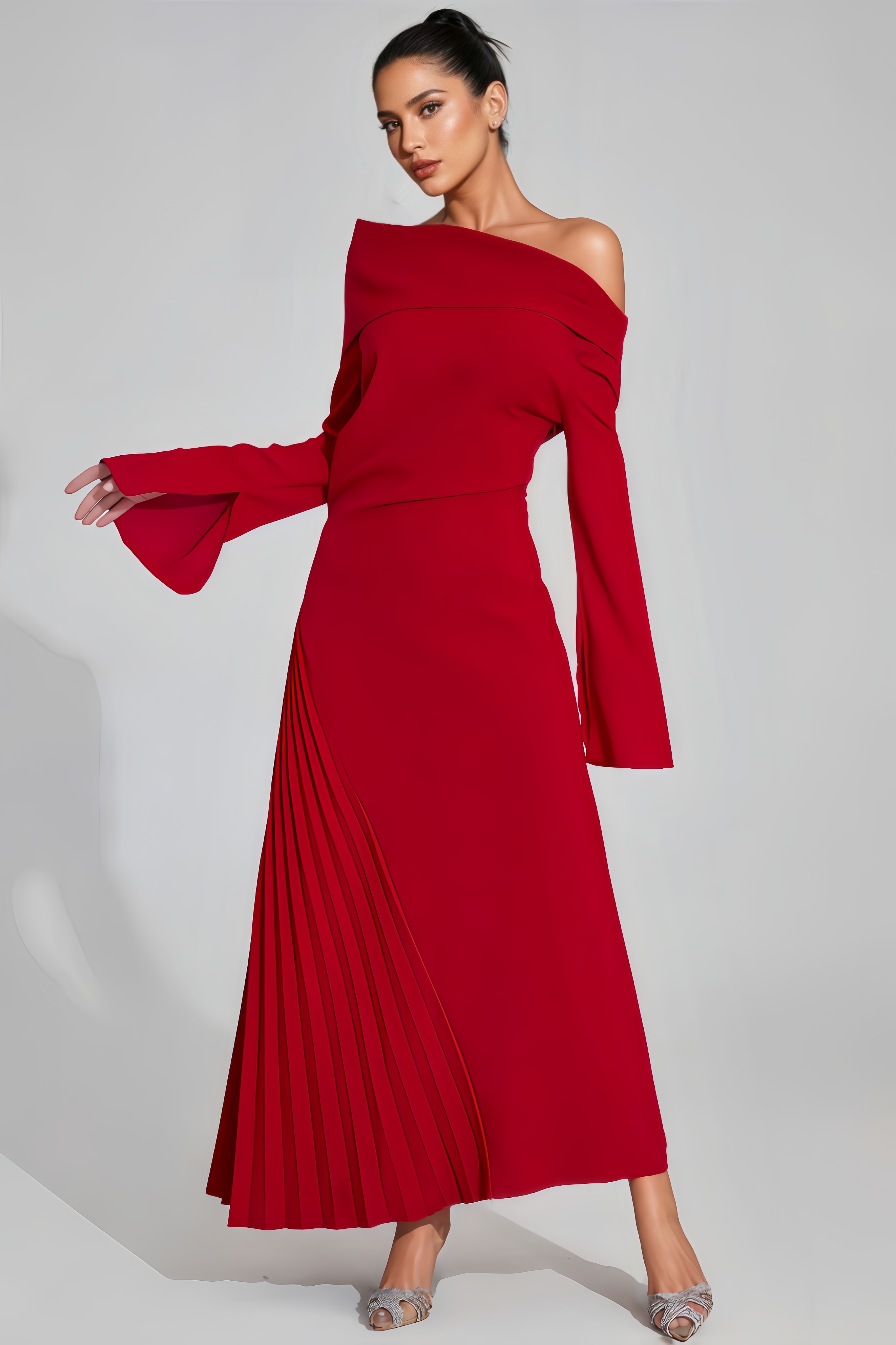 Hiram Red Asymmetric Maxi Dress