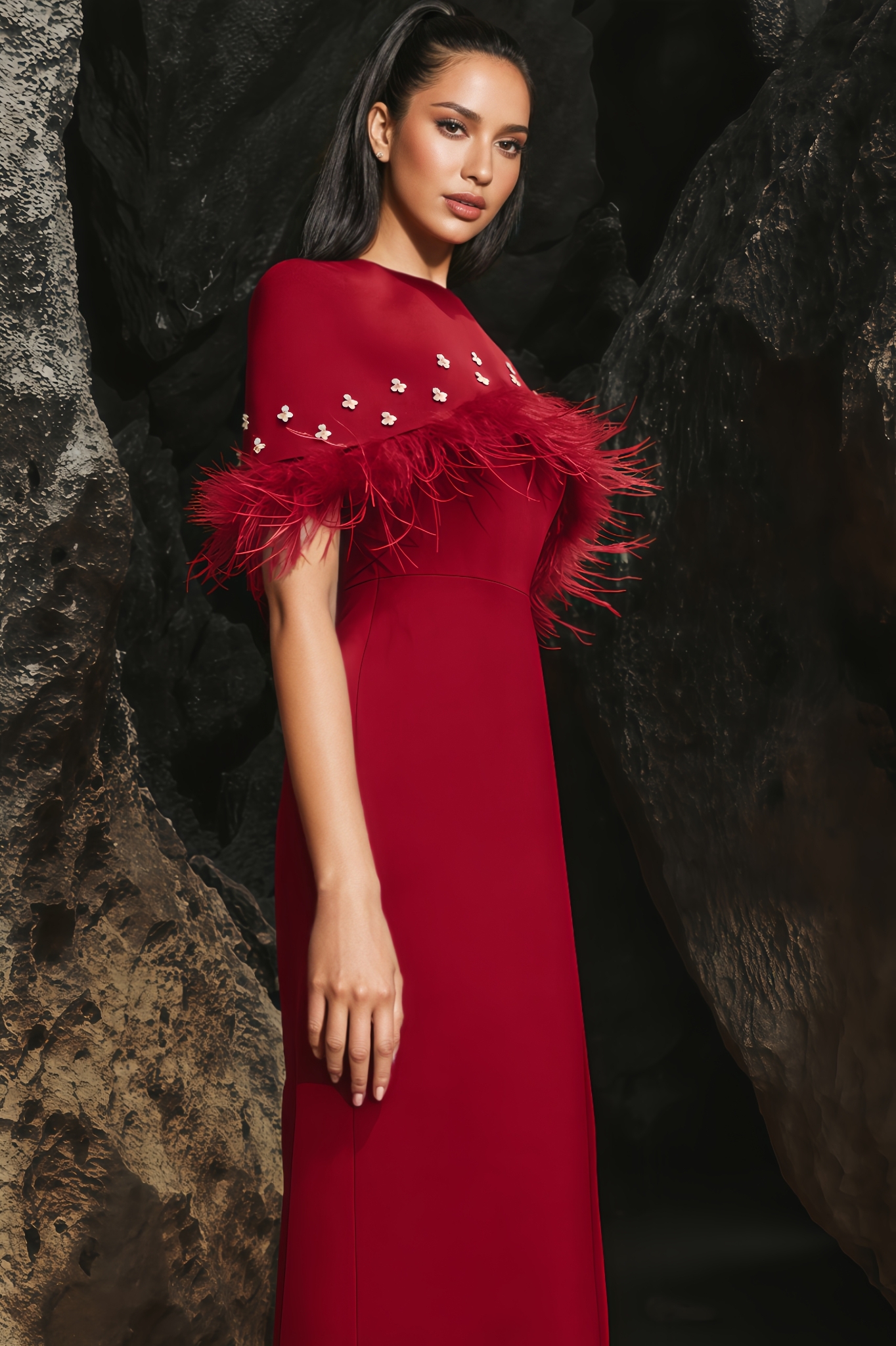 Rafik Cape Column Maxi Dress