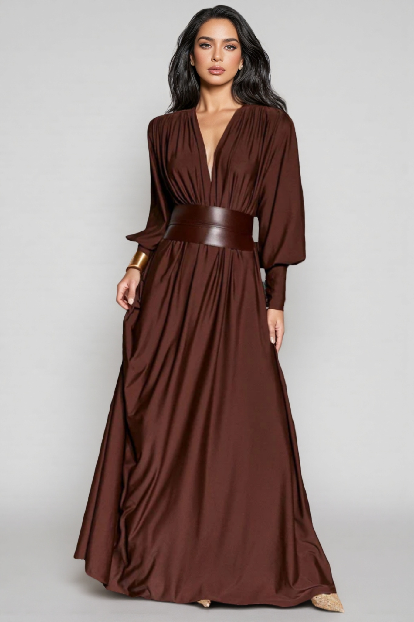 Alma Brown Long Sleeve Maxi Dress
