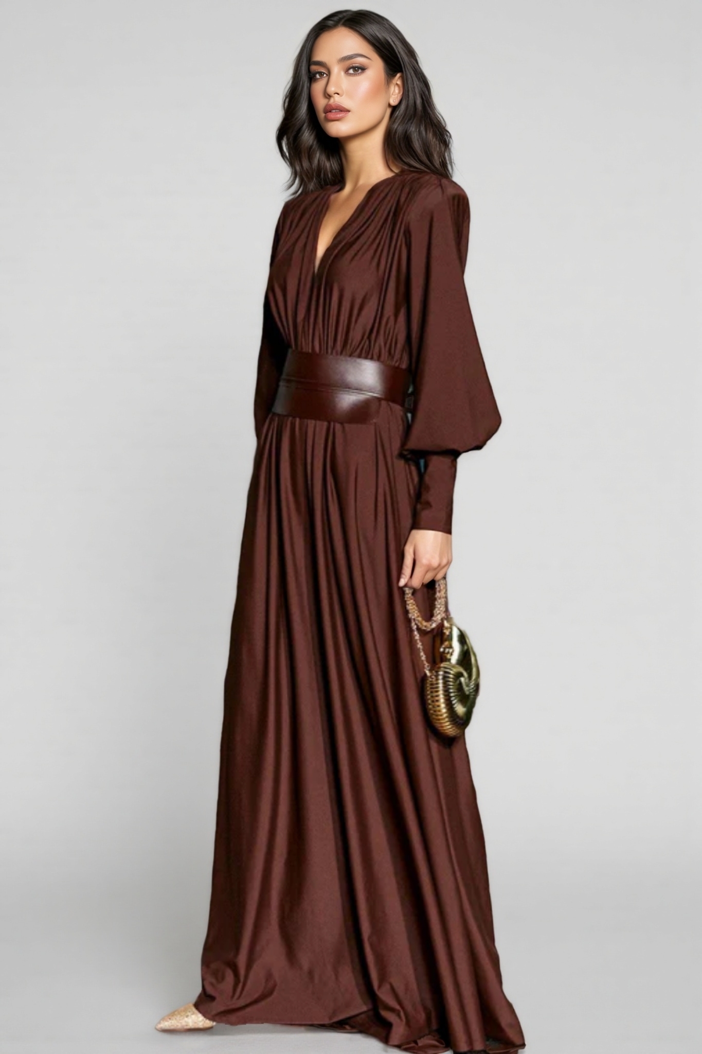 Alma Brown Long Sleeve Maxi Dress