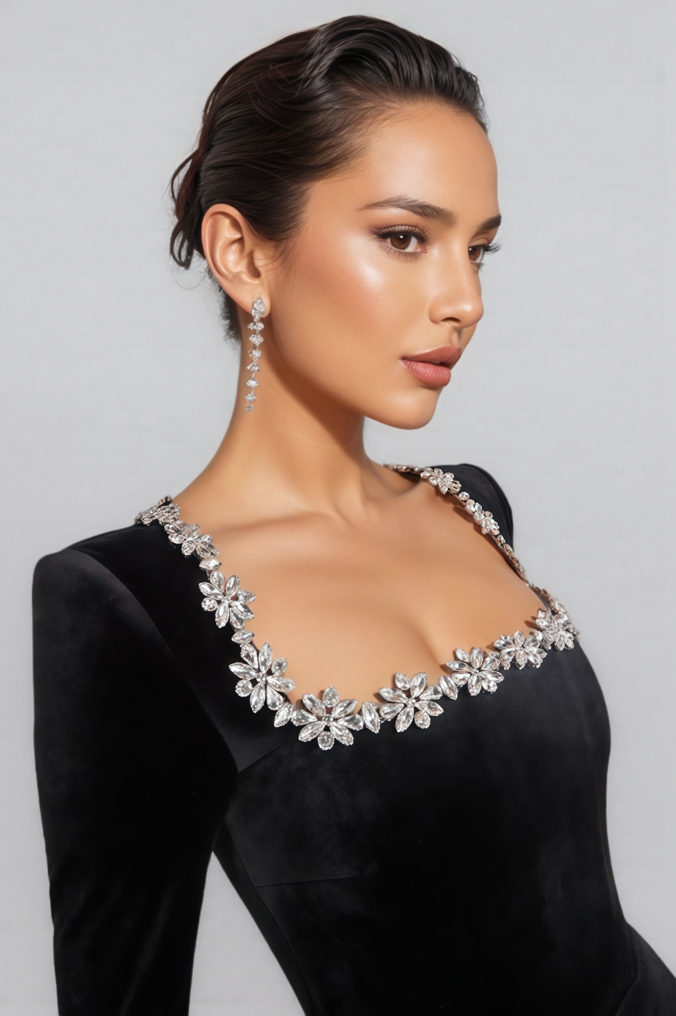 Eva Black Diamond Encrusted Bandage Mini Dress