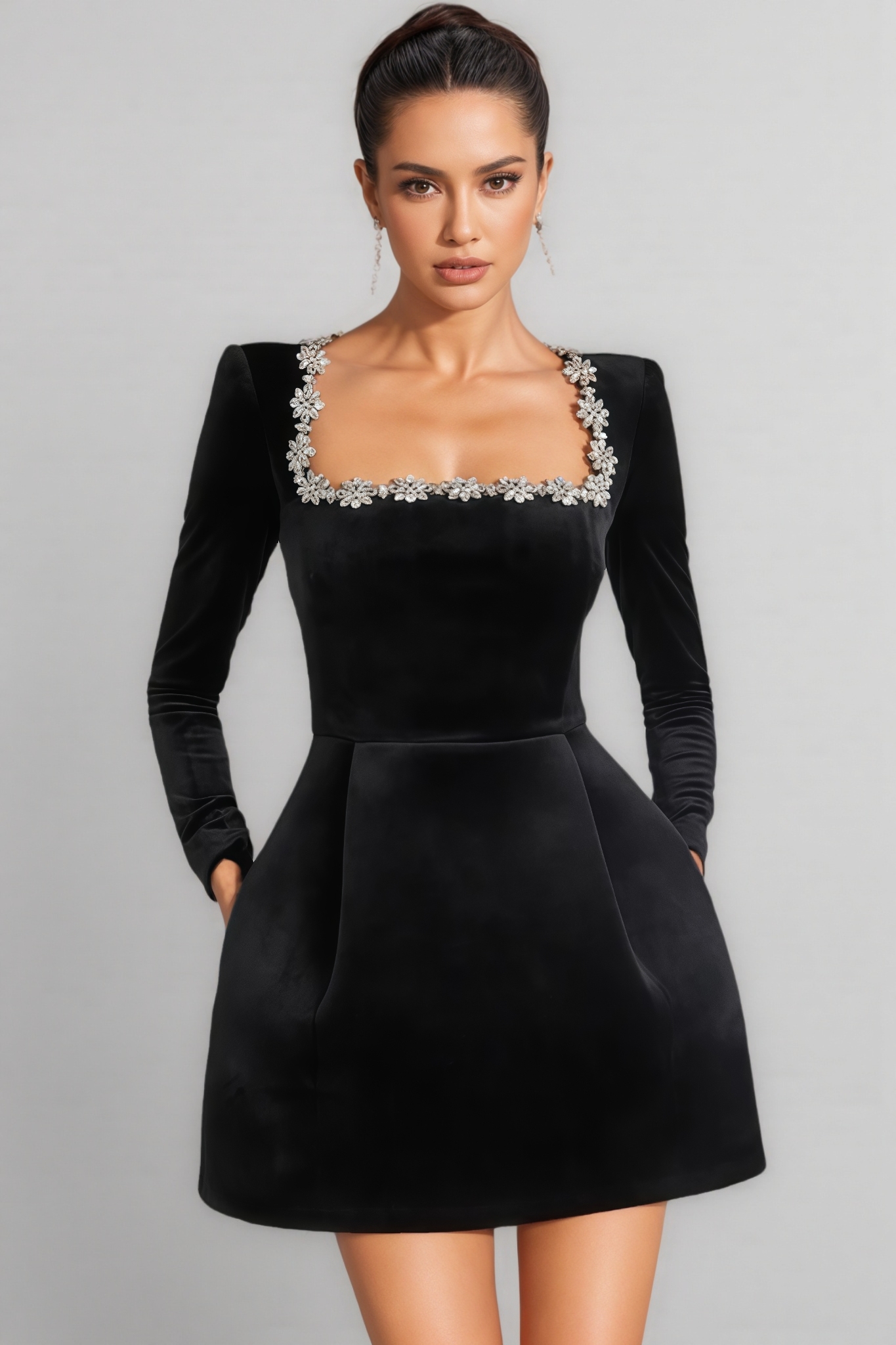 Eva Black Diamond Encrusted Bandage Mini Dress