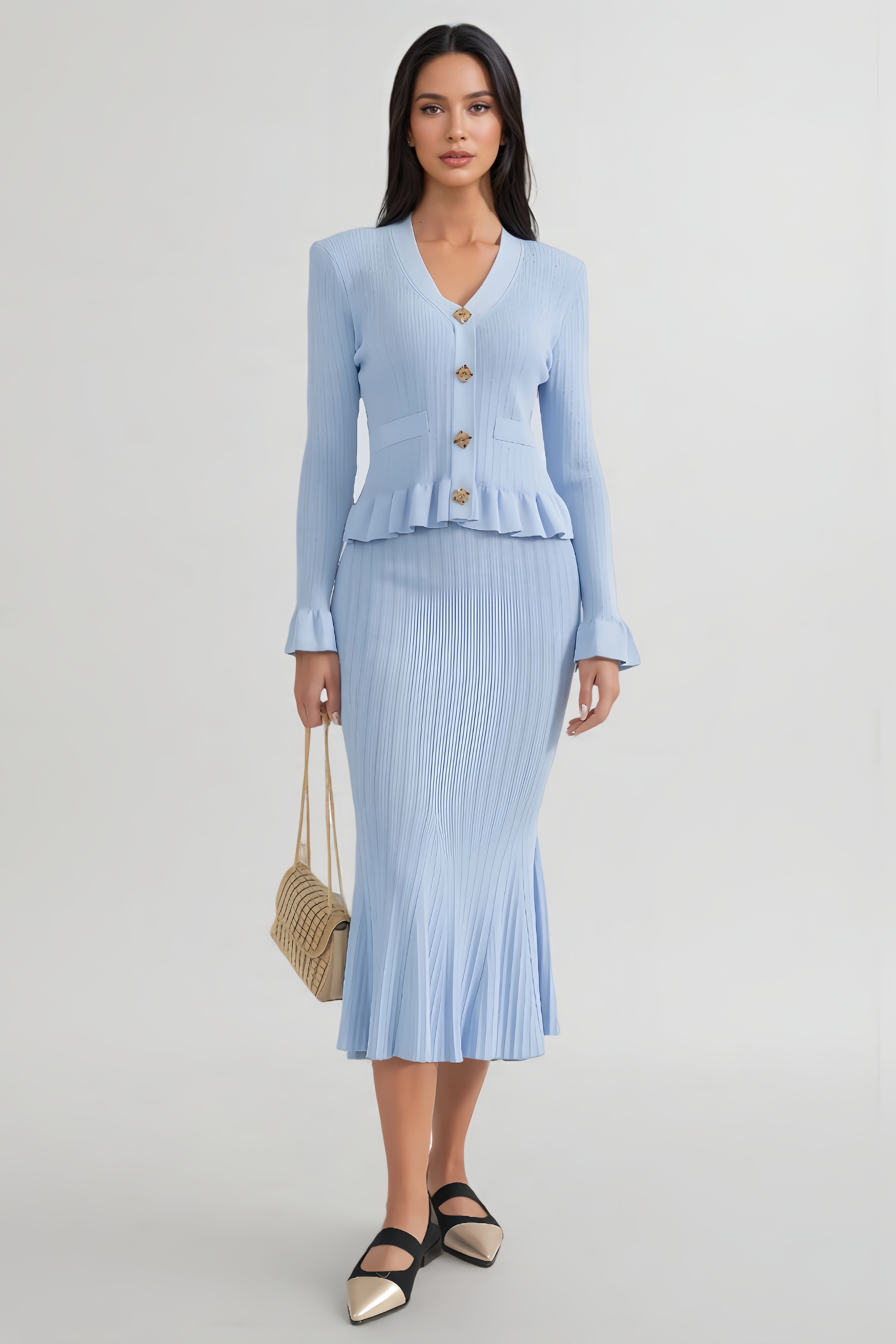 Miley Ruffled Jacket & Flared Skirt Knit Matching Set