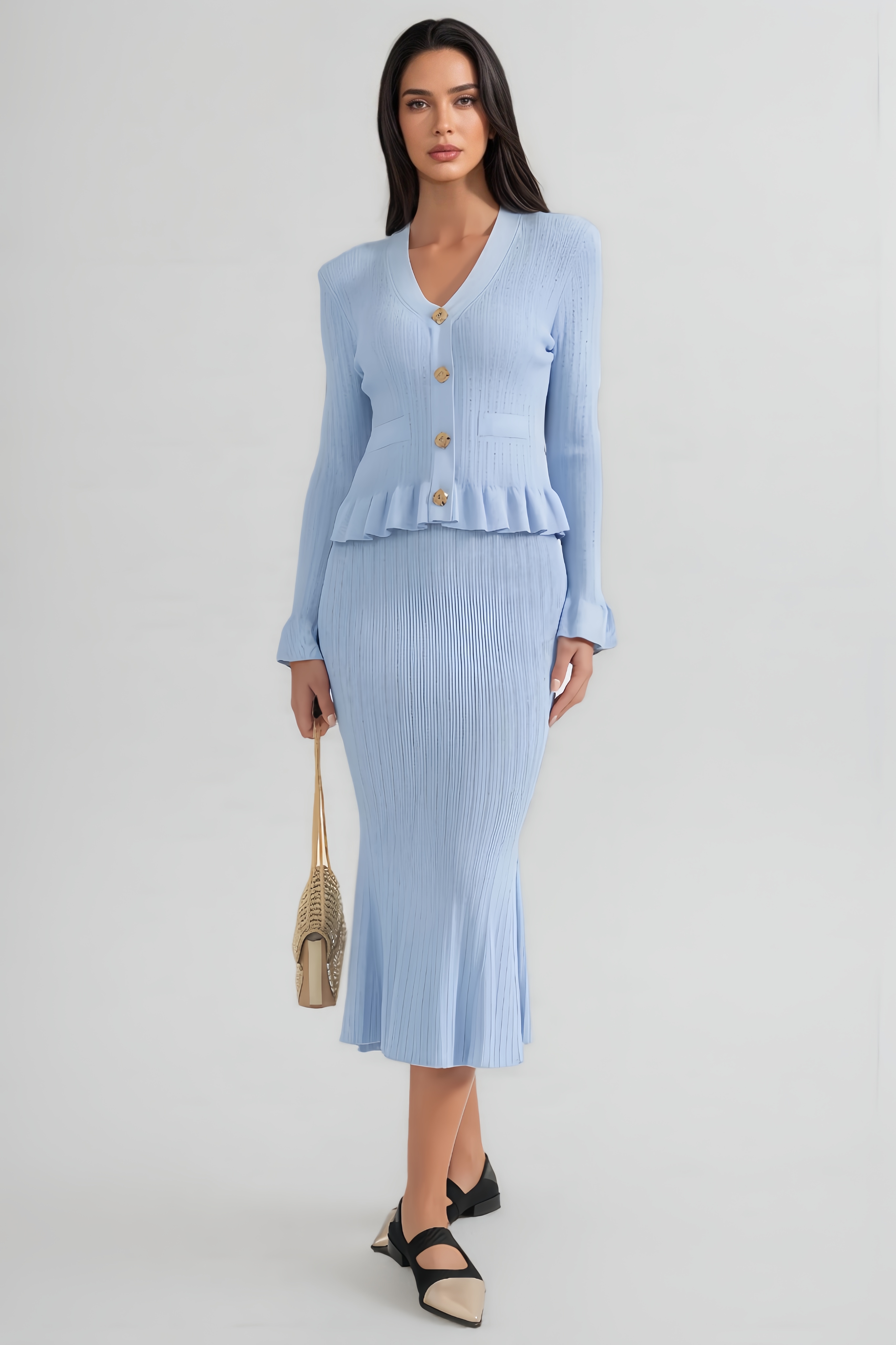Miley Ruffled Jacket & Flared Skirt Knit Matching Set