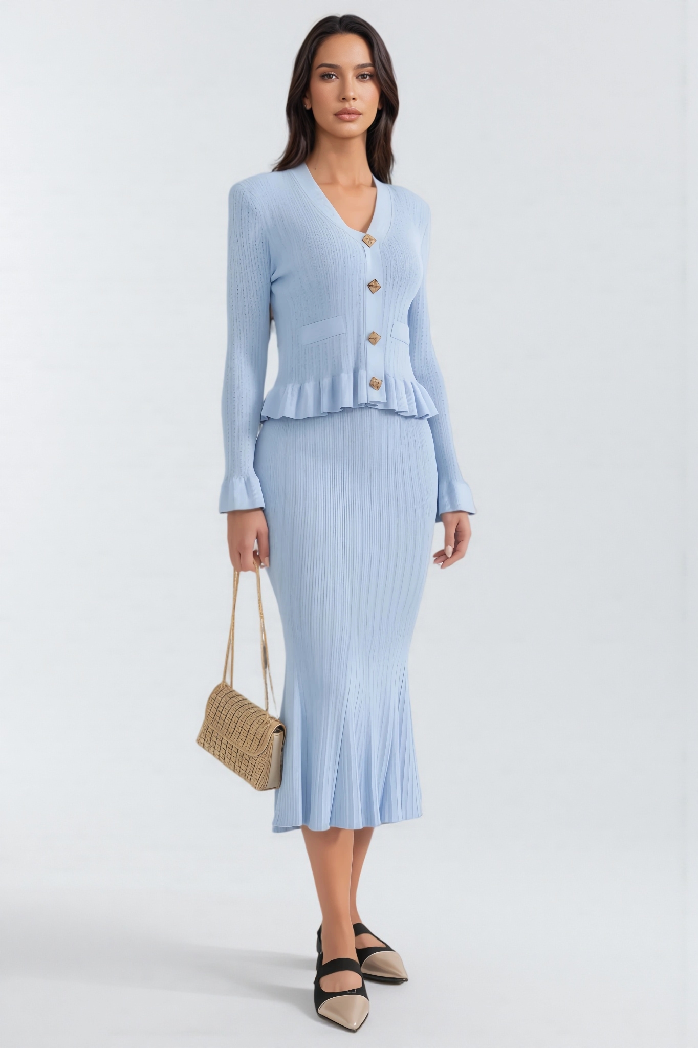 Miley Ruffled Jacket & Flared Skirt Knit Matching Set