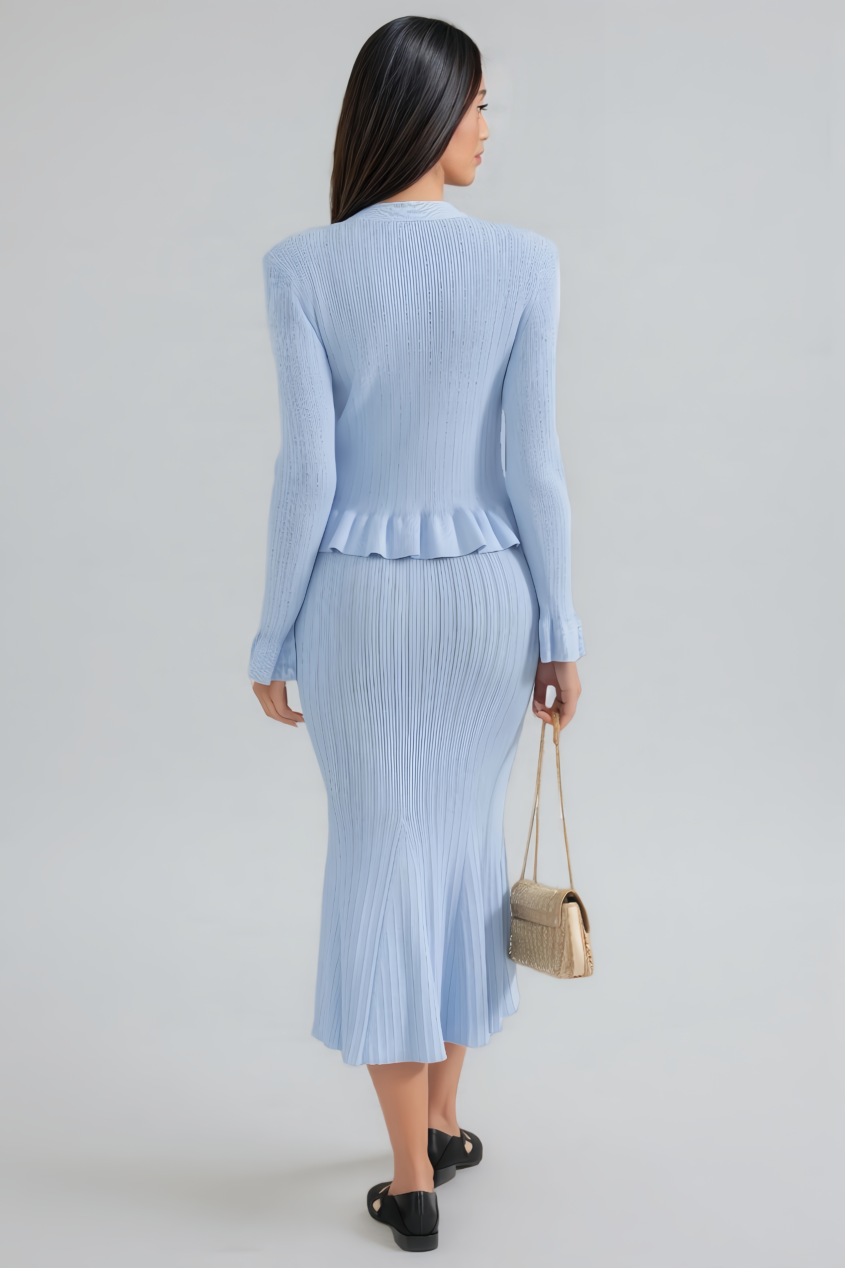Miley Ruffled Jacket & Flared Skirt Knit Matching Set